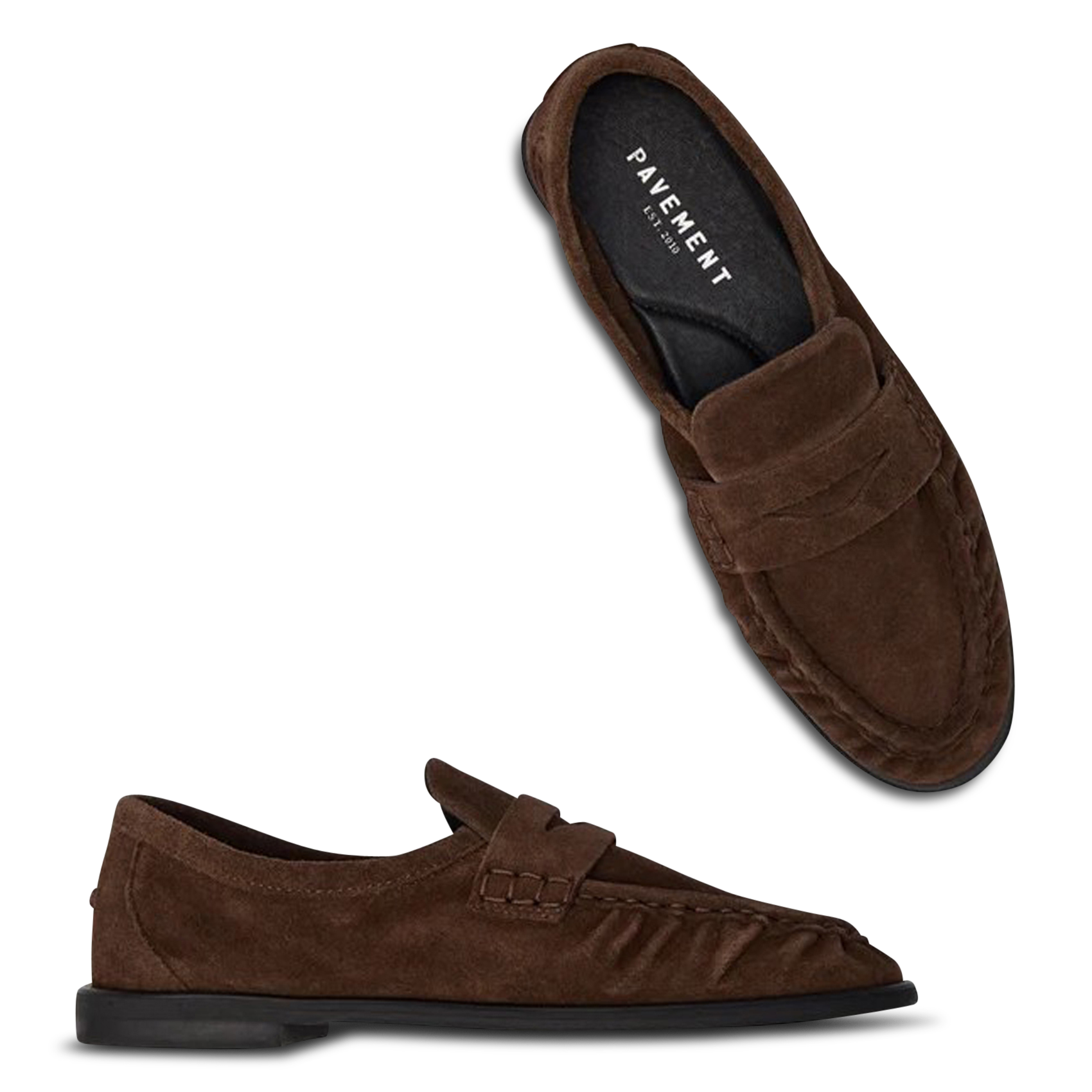 Mokassins mit Rüschen aus Wildleder. PAVEMENT Braun