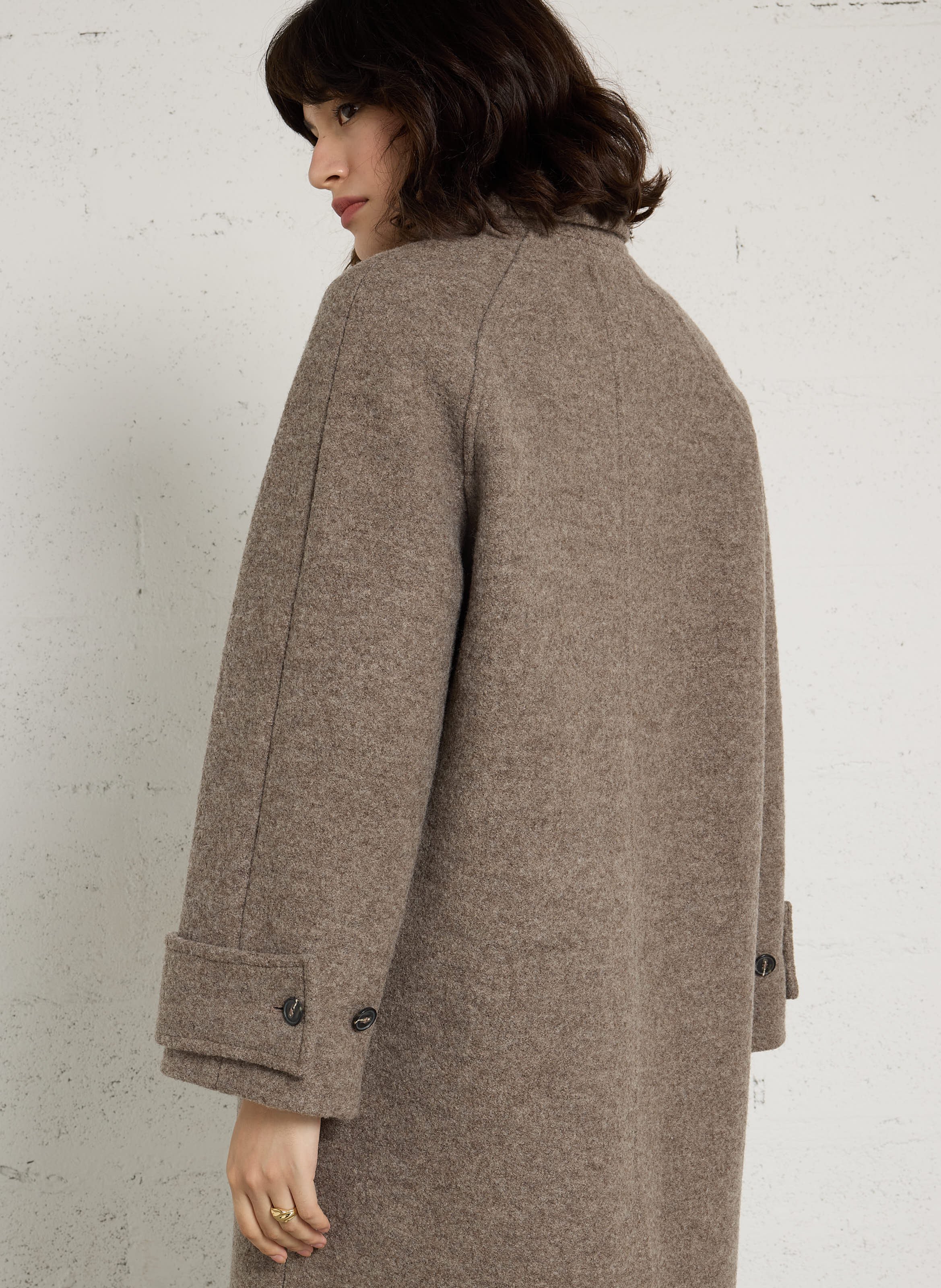 Manteau long et droit en laine DES PETITS HAUTS Beige