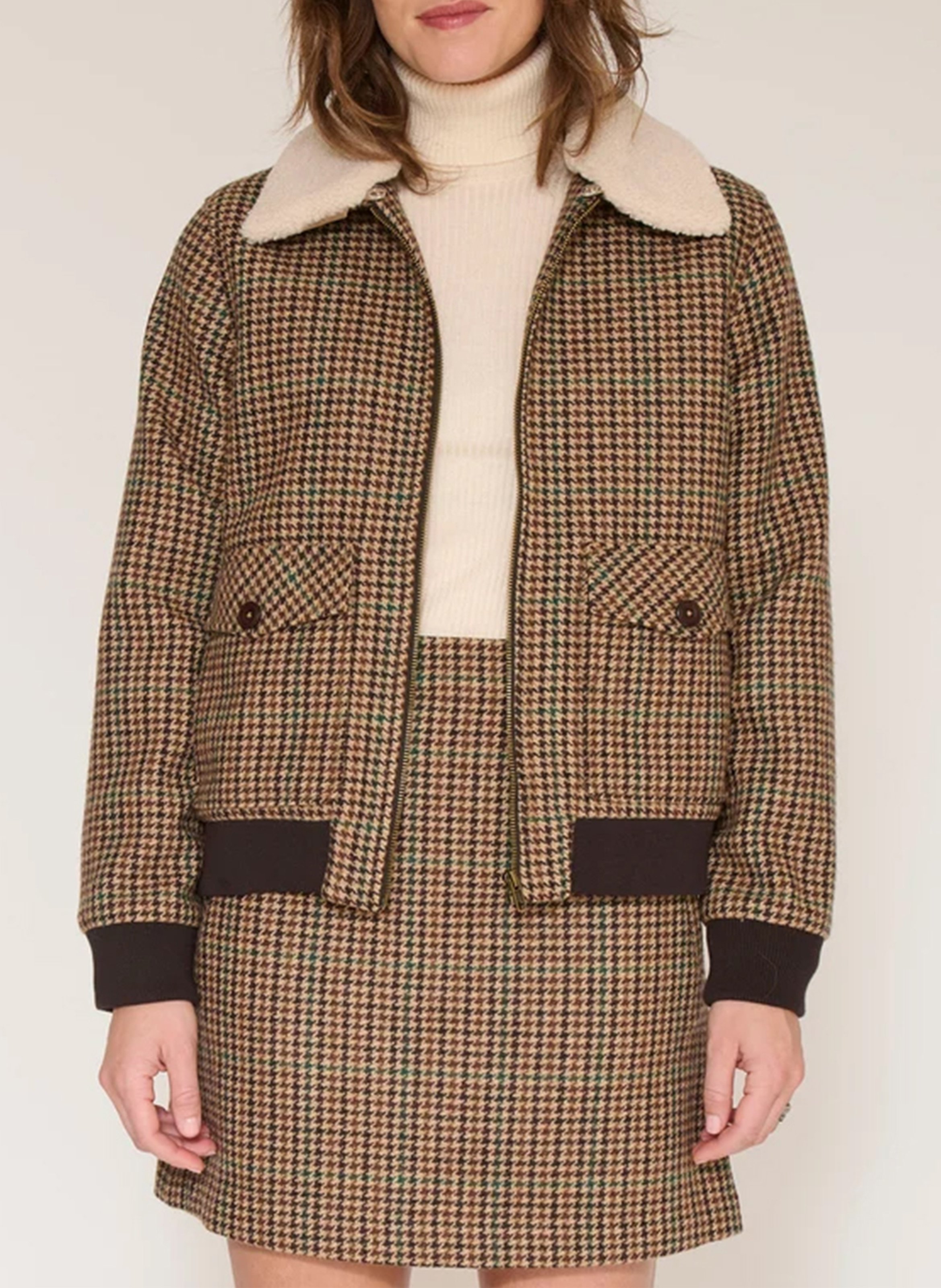 Blouson droit à motif en laine mélangée MKT Marron