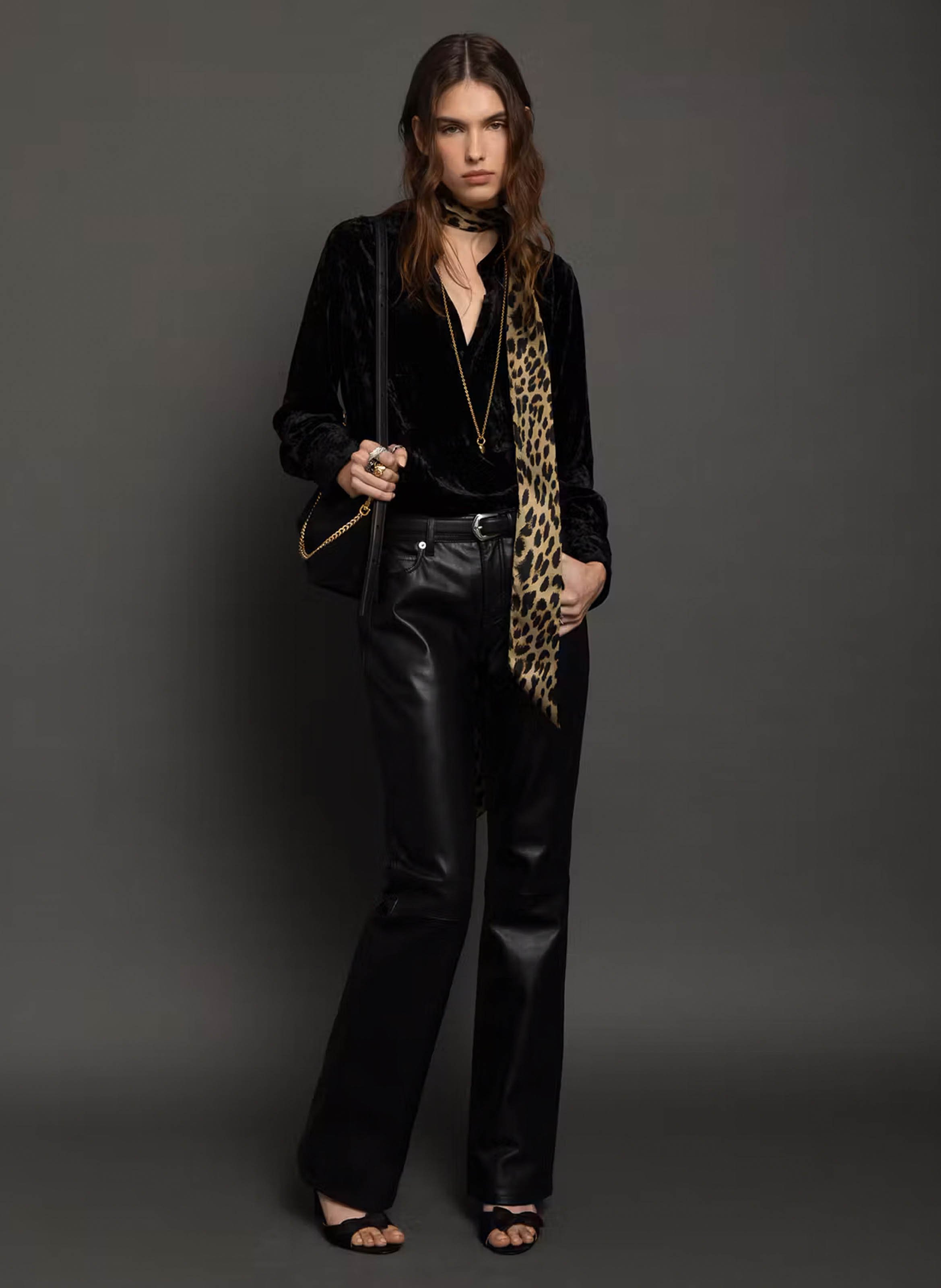 Blouse col tunisien en velours uni ZADIG&VOLTAIRE Noir