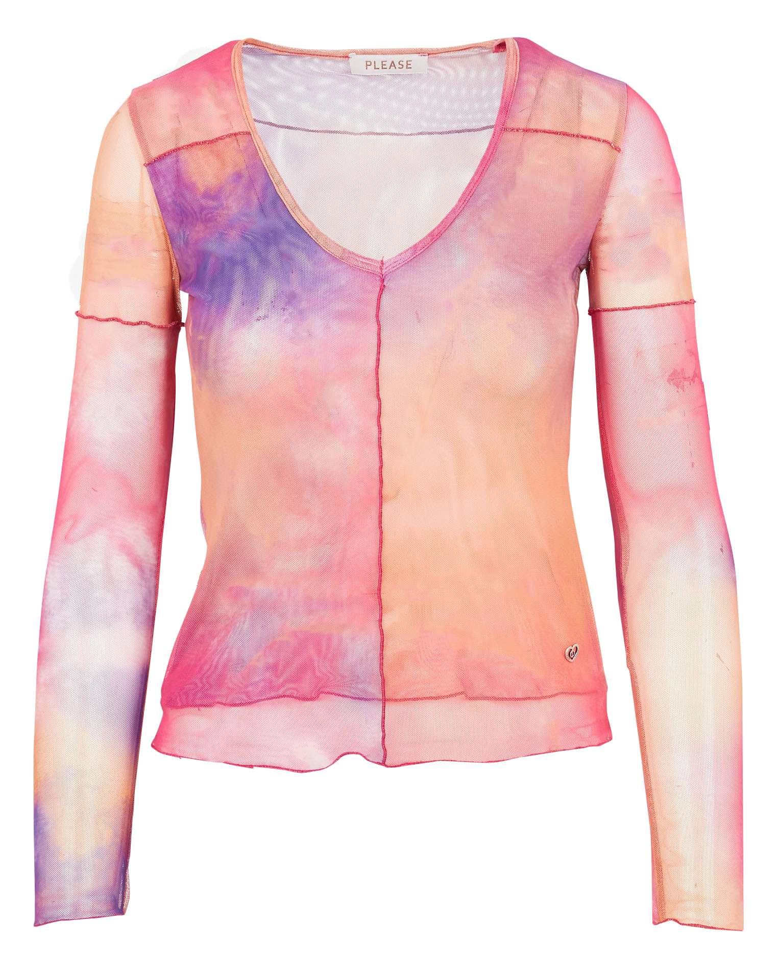 Top col rond imprimé en mesh  PLEASE Orange