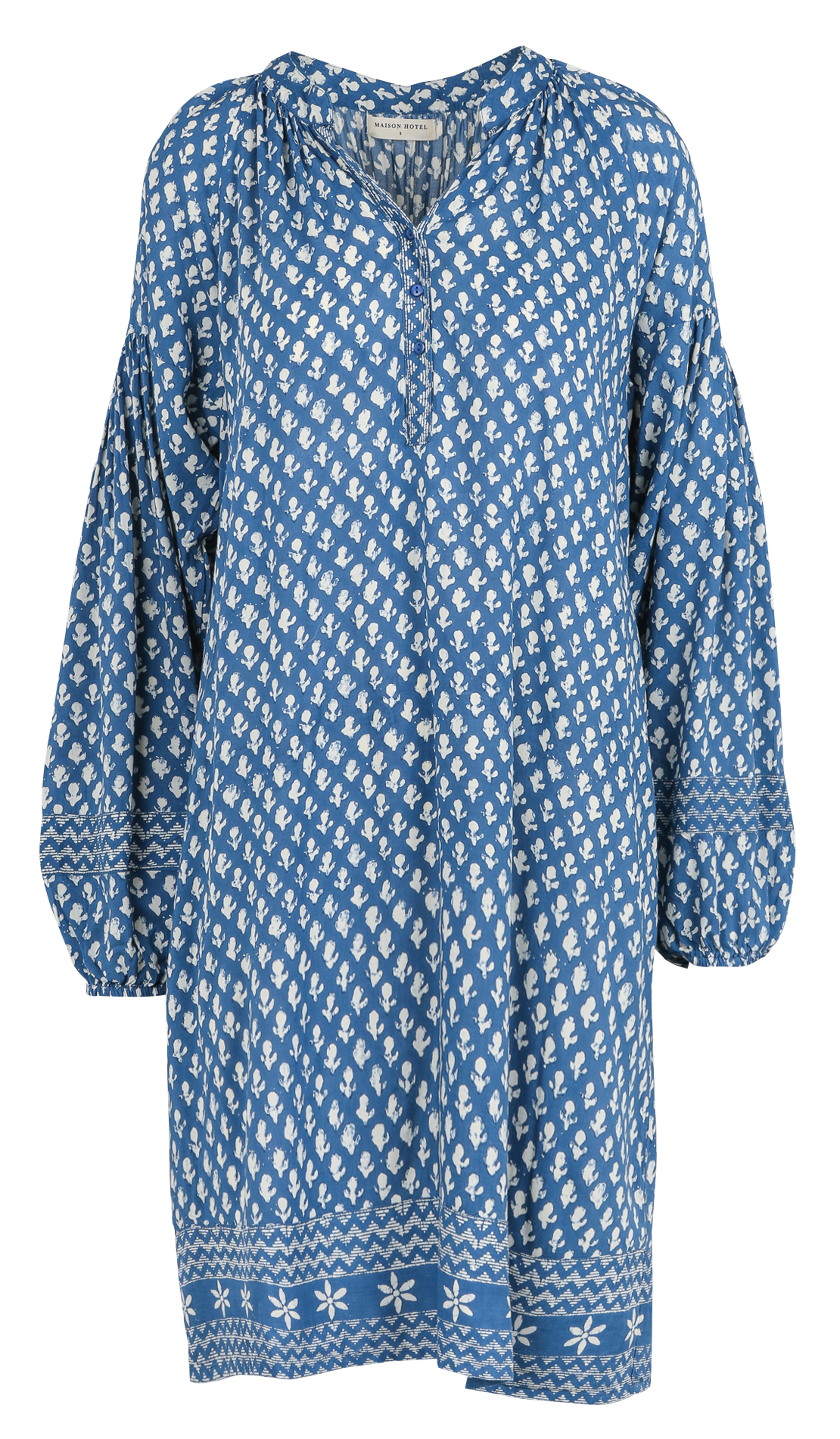 Short printed dress with Tunisian collar MAISON HOTEL Blue