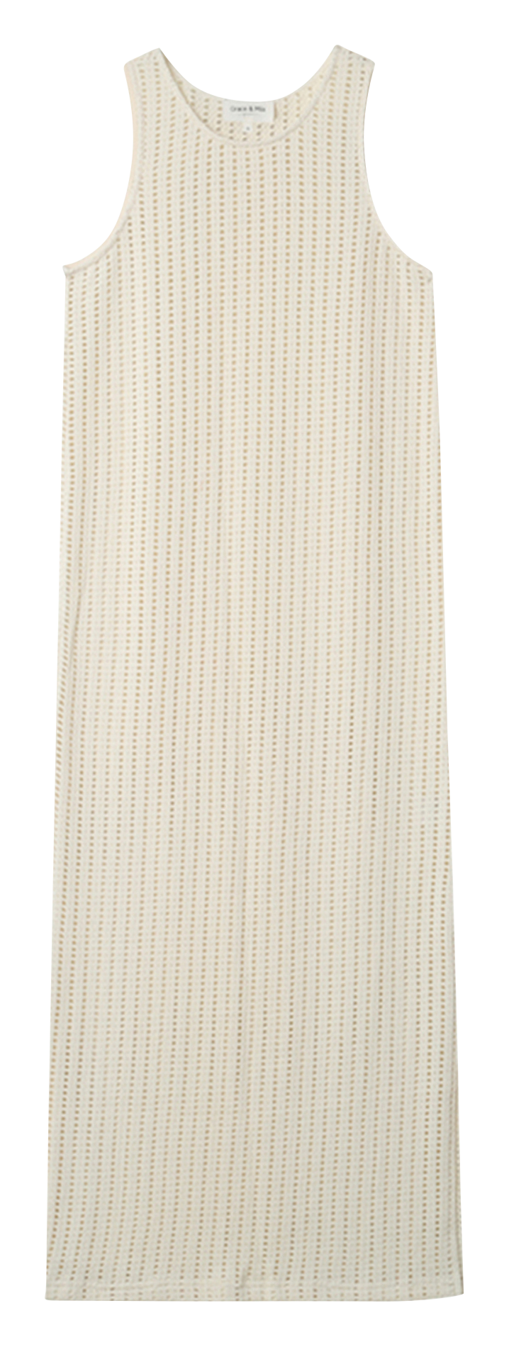 Robe droite ajourée aspect crocheté en coton stretch Beige