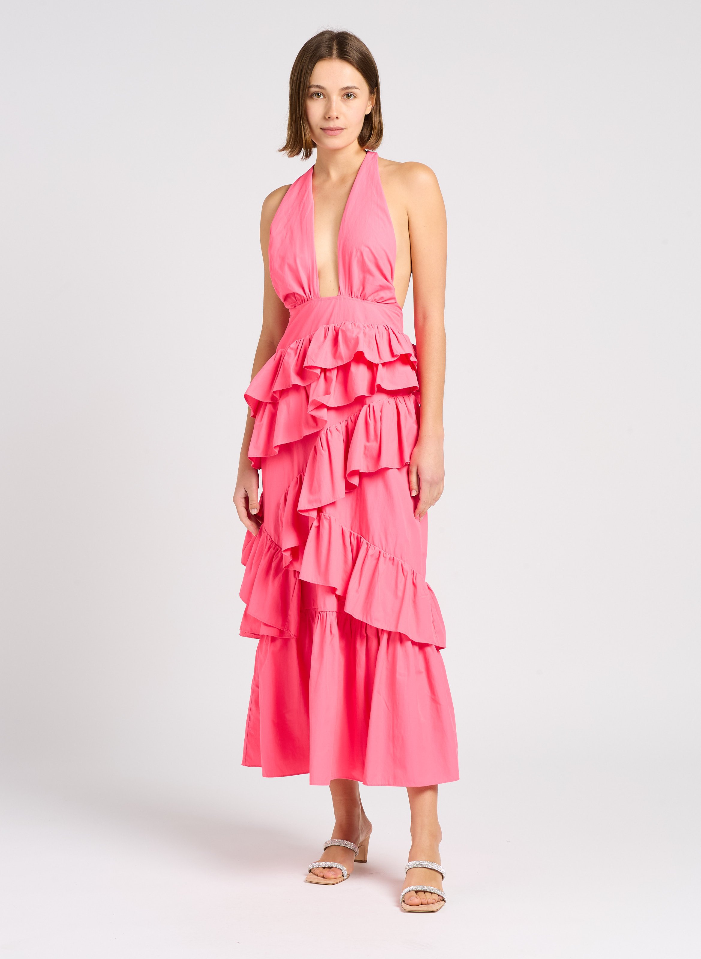 Robe longue à volants asymétriques  SUNDRESS Rose