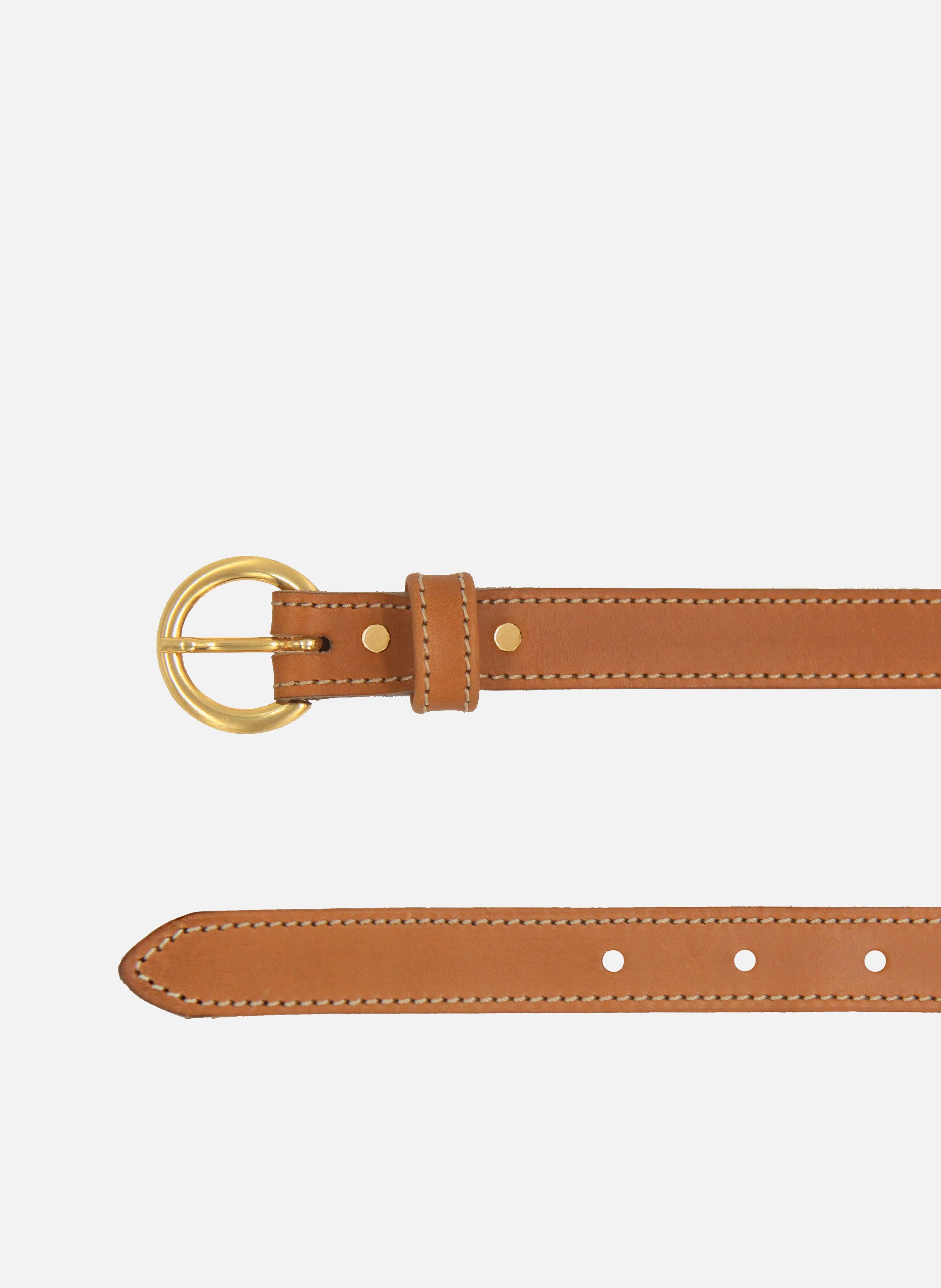 Belt with gold buckle smooth leather JULES & JENN Brown