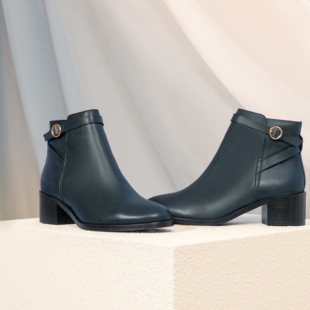 Leather riding mid-calf boots JULES & JENN Blue