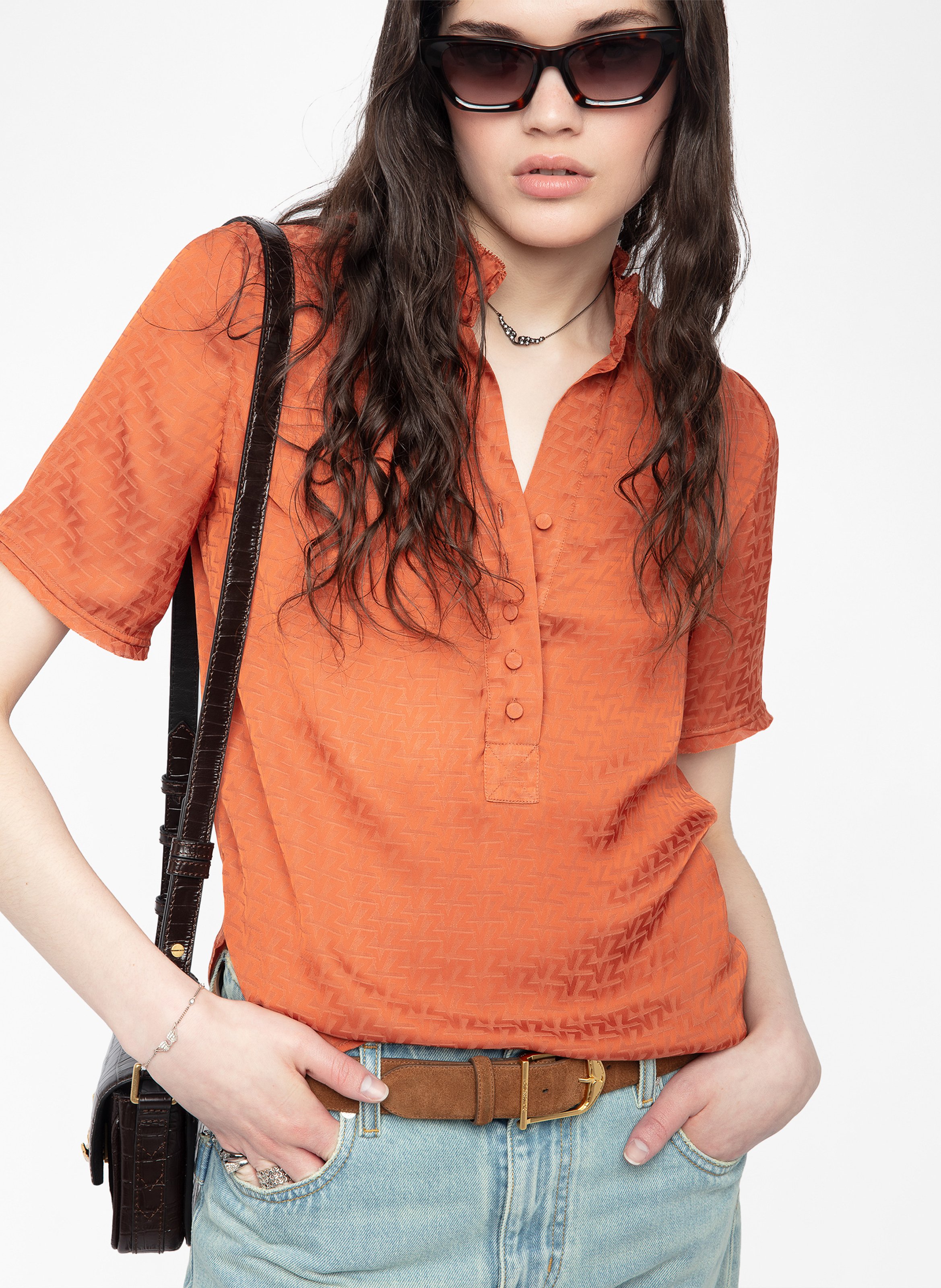 Top satiné à col victorien ZADIG&VOLTAIRE Marron