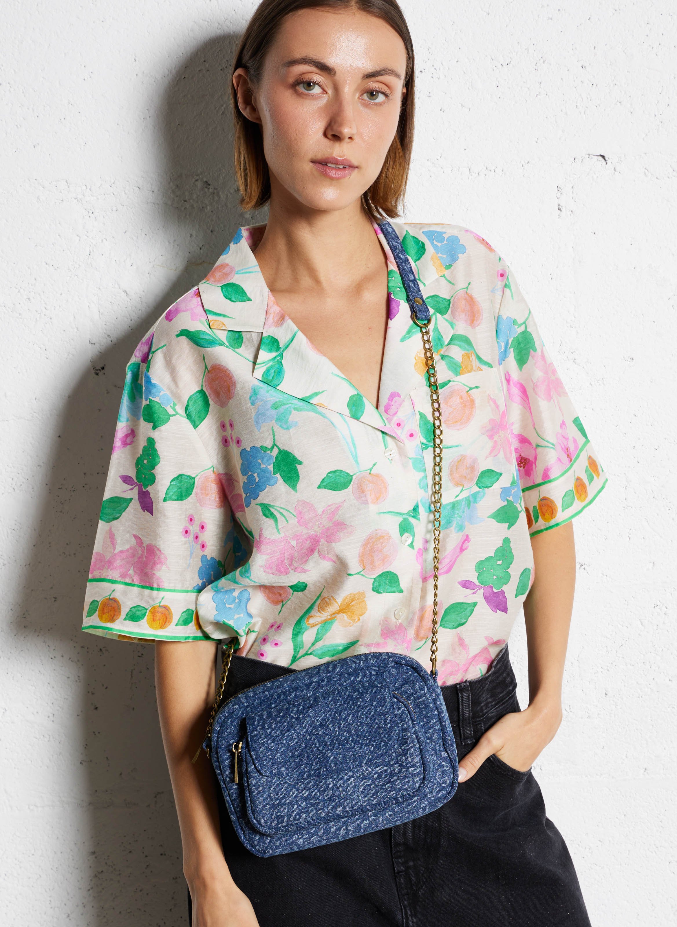 Cotton-blend shoulder bag PIECES Blue