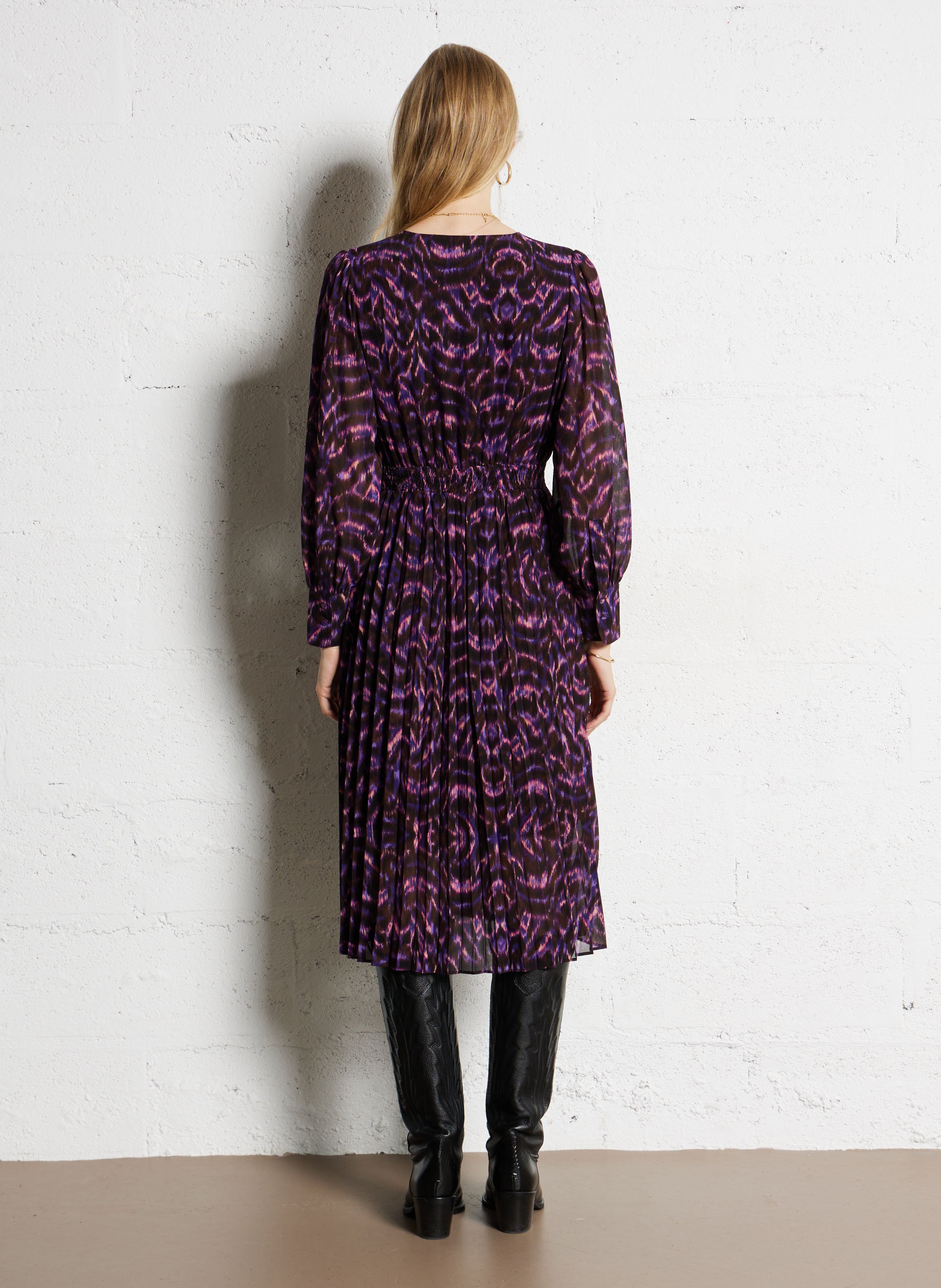 Pleated midi dress with patterns SUNCOO Purple