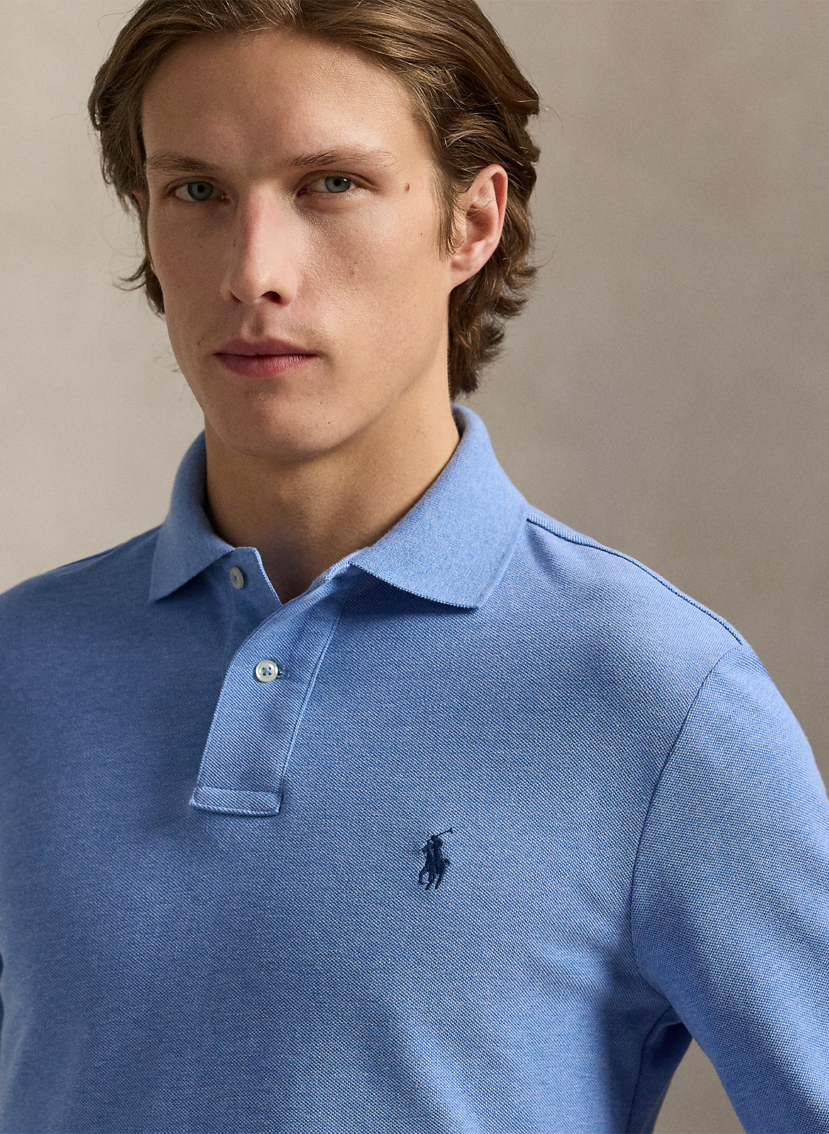 Polo manches longues regular-fit en piqué de coton POLO RALPH LAUREN Bleu
