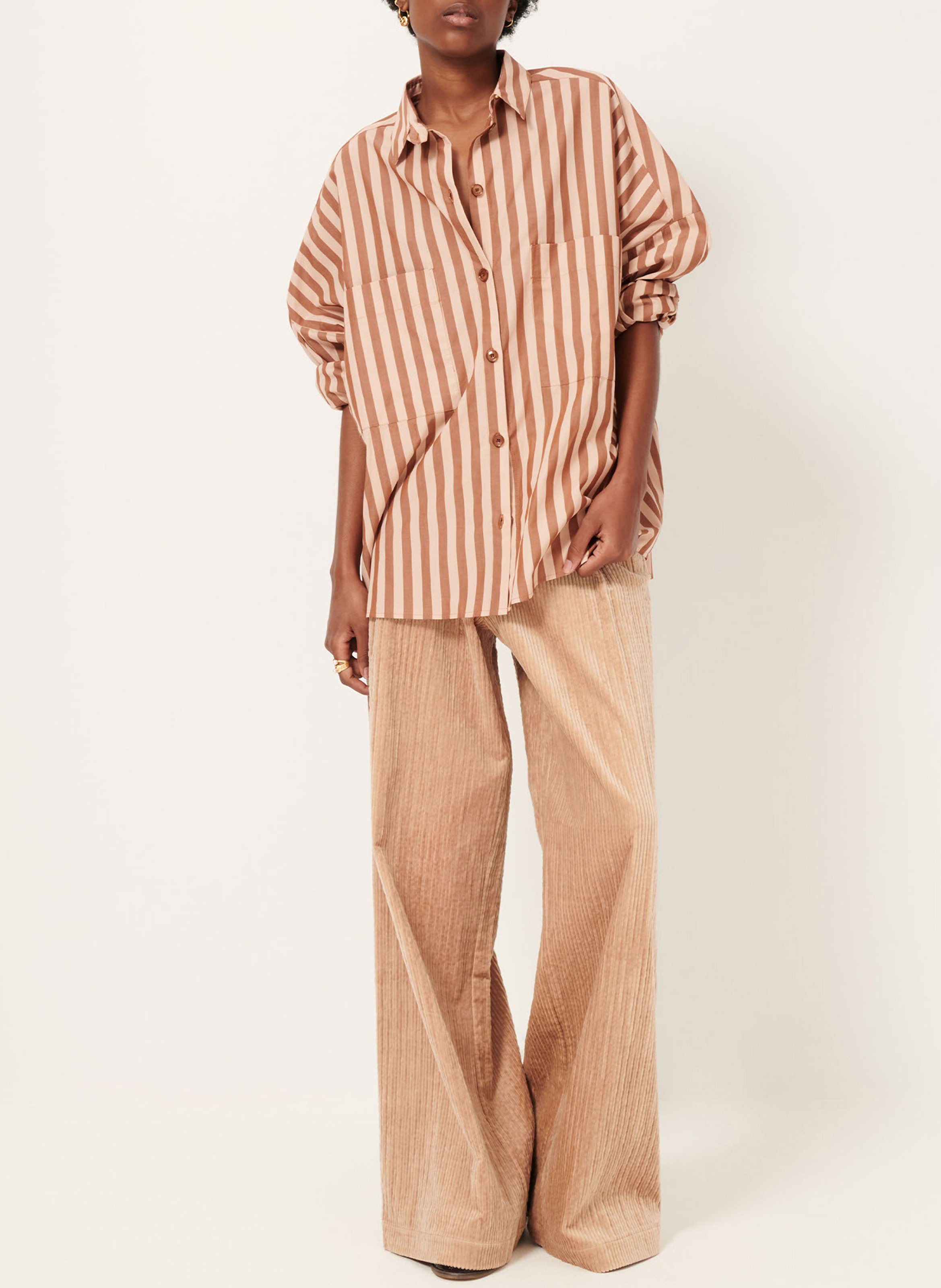 Chemise col classique manches contrastantes en coton SESSUN Brown