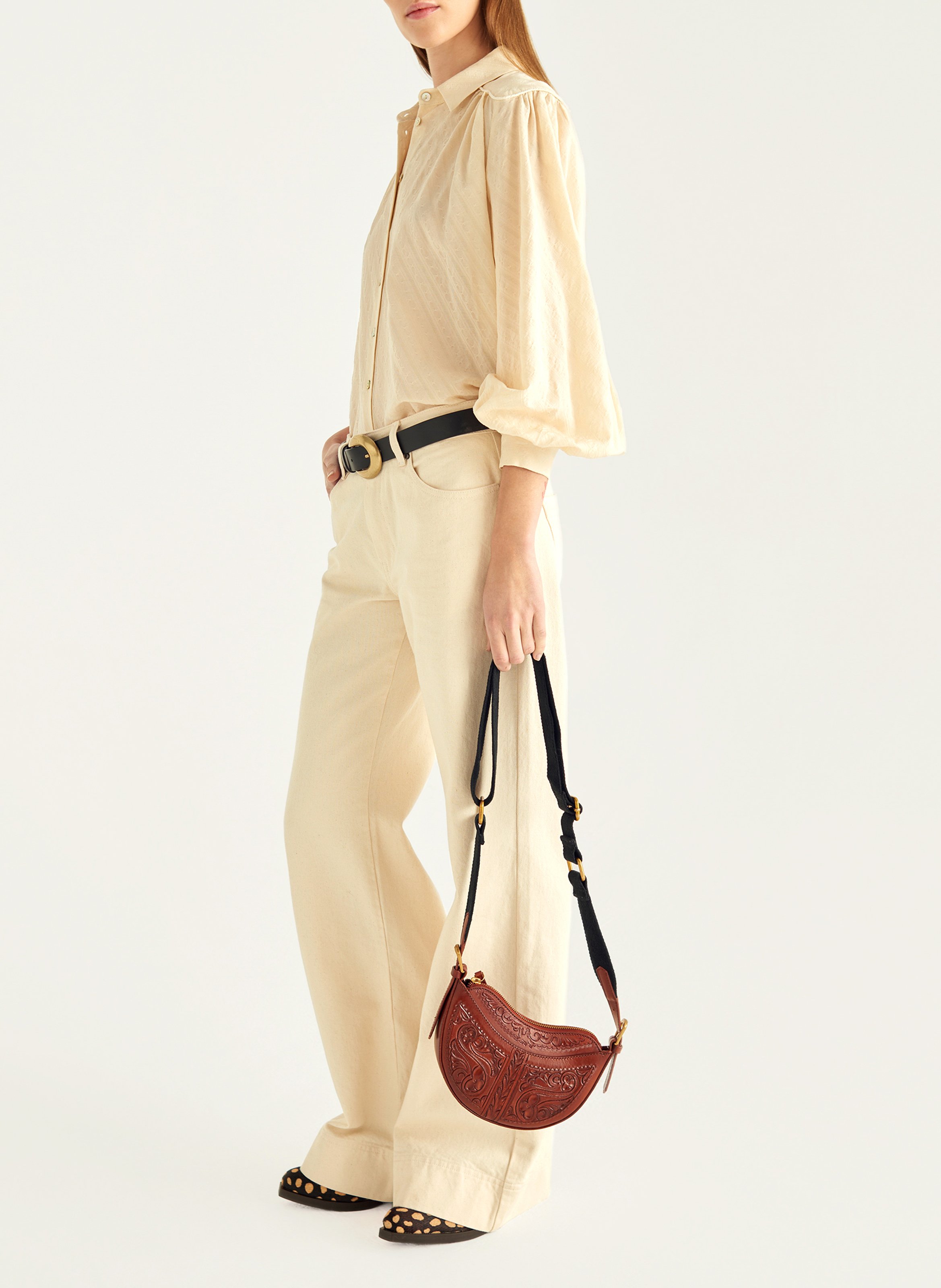 Overhemd met klassieke kraag van wol en zijde COTELAC Wit