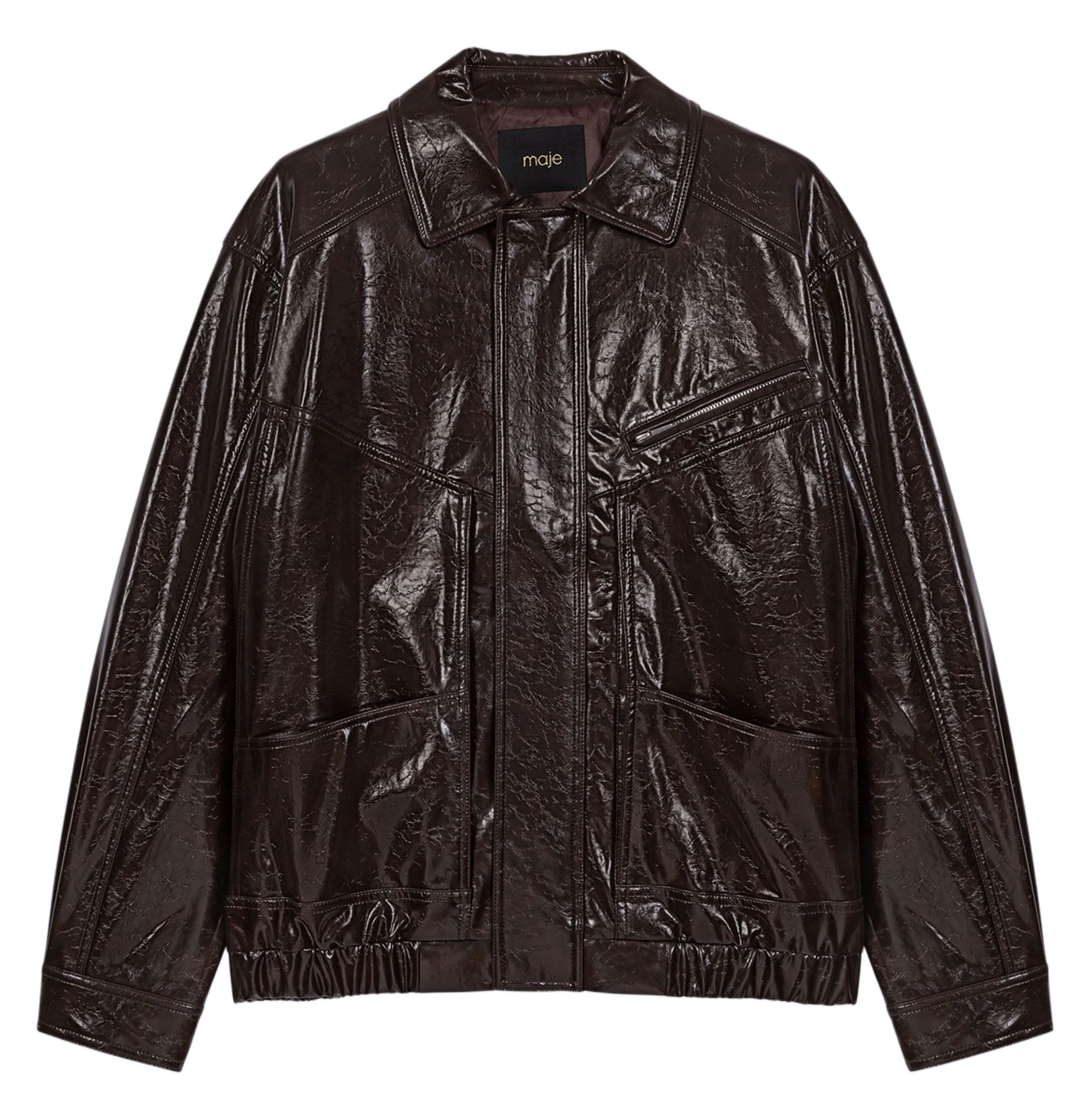 Straight patent leather jacket with cutouts MAJE Brown