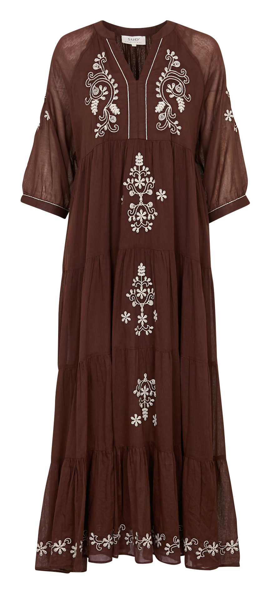 Robe longue ample à motifs brodés SUD EXPRESS Marron