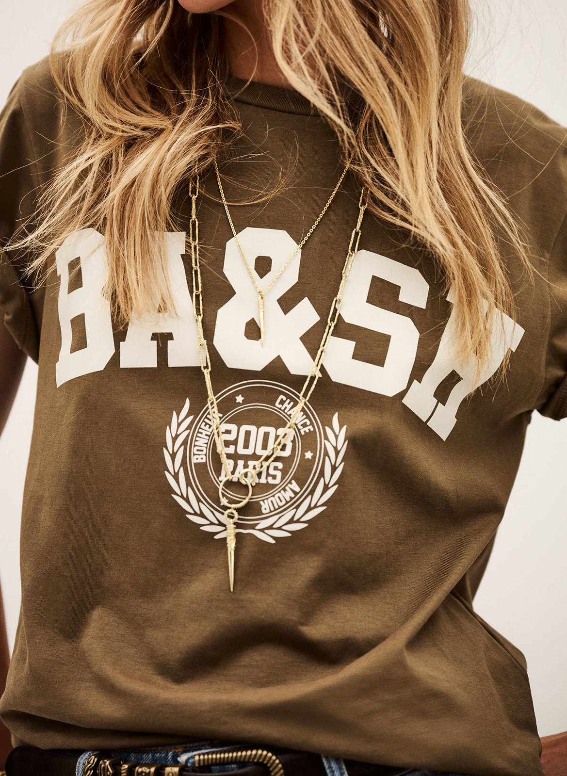 Recht, katoenen T-shirt met ronde hals en zeefdruk BA&SH Bruin