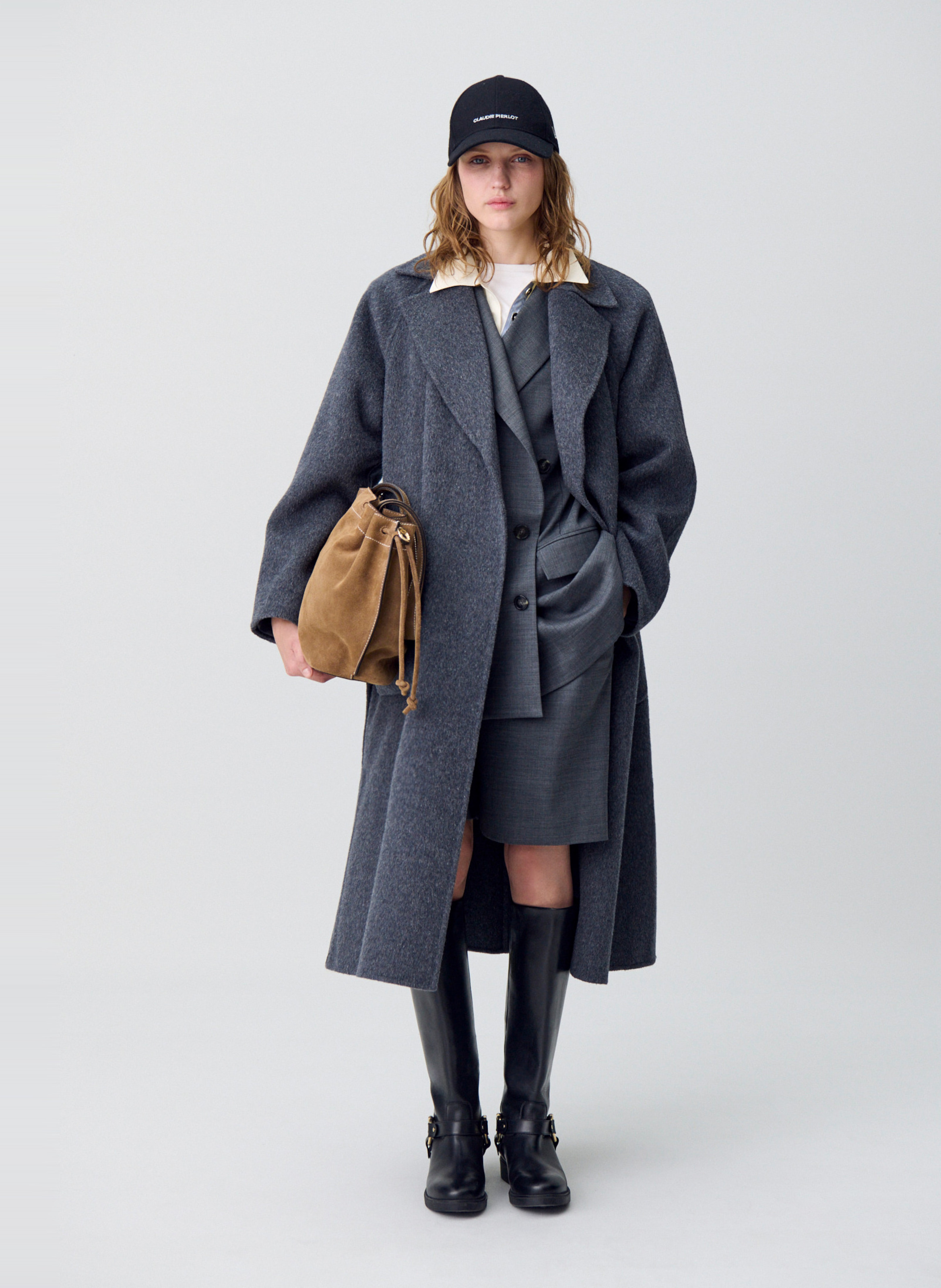 Manteau col tailleur en laine mélangée CLAUDIE PIERLOT Gris