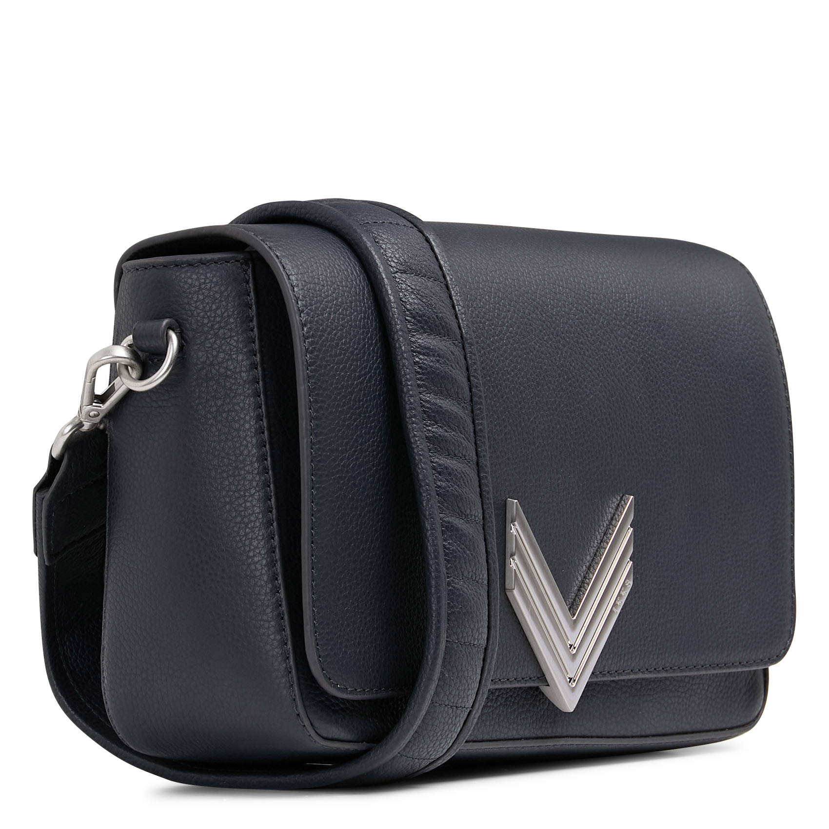 Grained leather flap shoulder bag with magnetic closure IKKS Blue