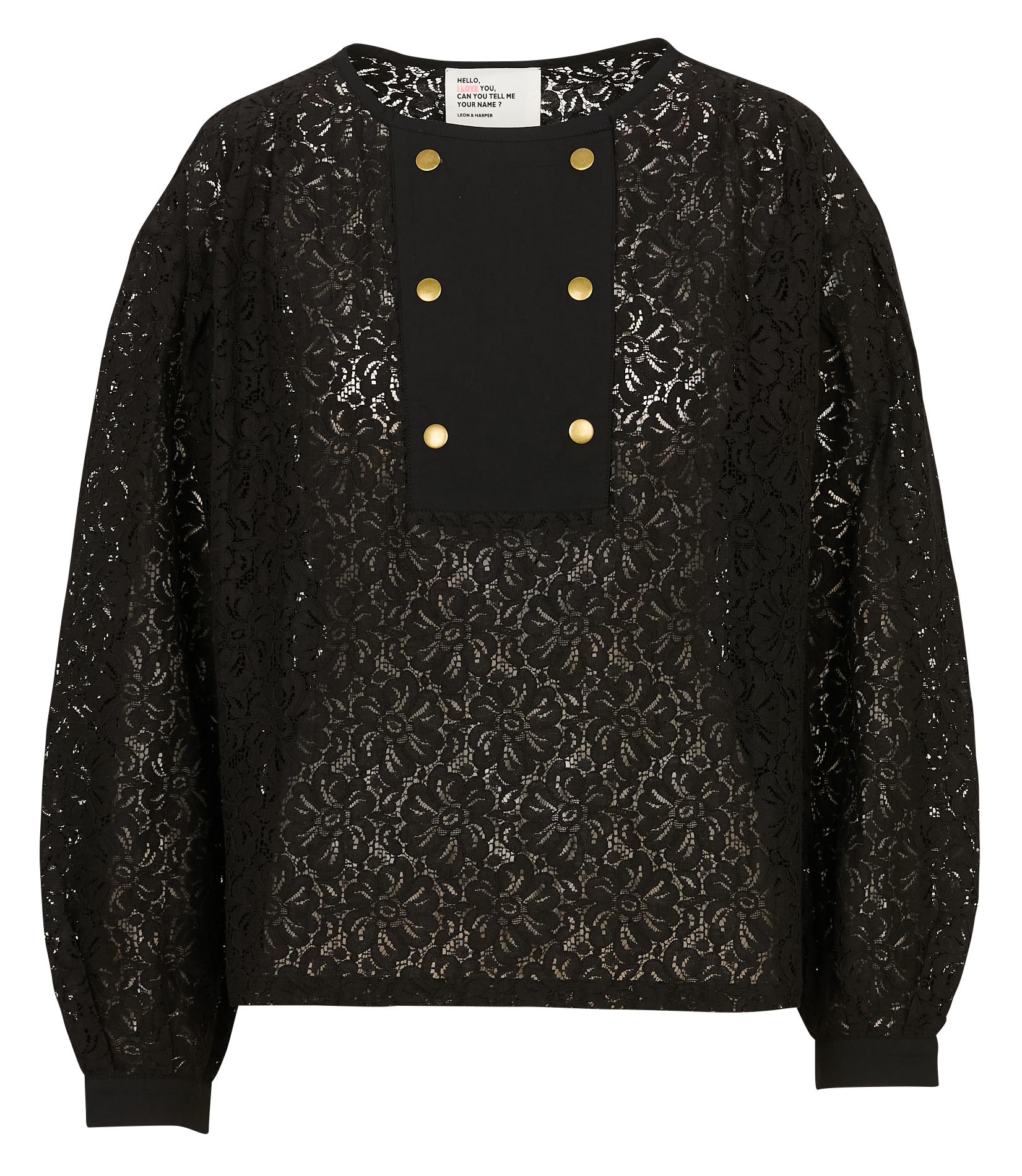 Kanten blouse met ronde hals LEON & HARPER Zwart