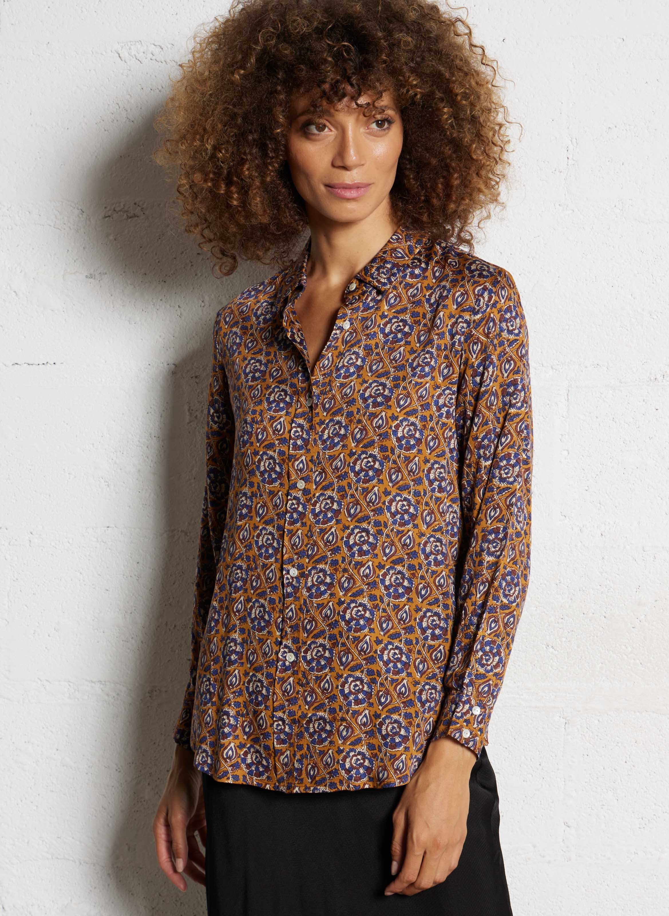 Fitted cotton printed shirt BELLA JONES Brown