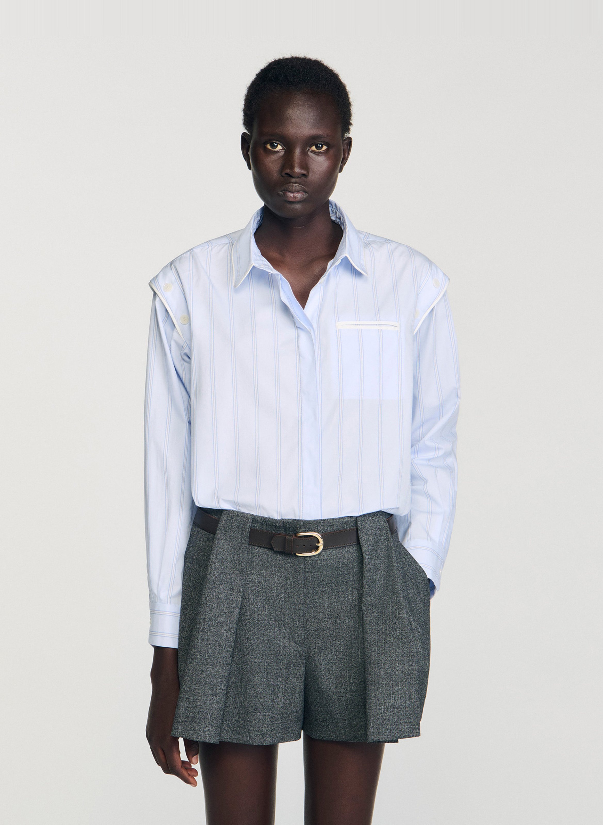 Chemise oversize col classique en coton rayé SANDRO Bleu