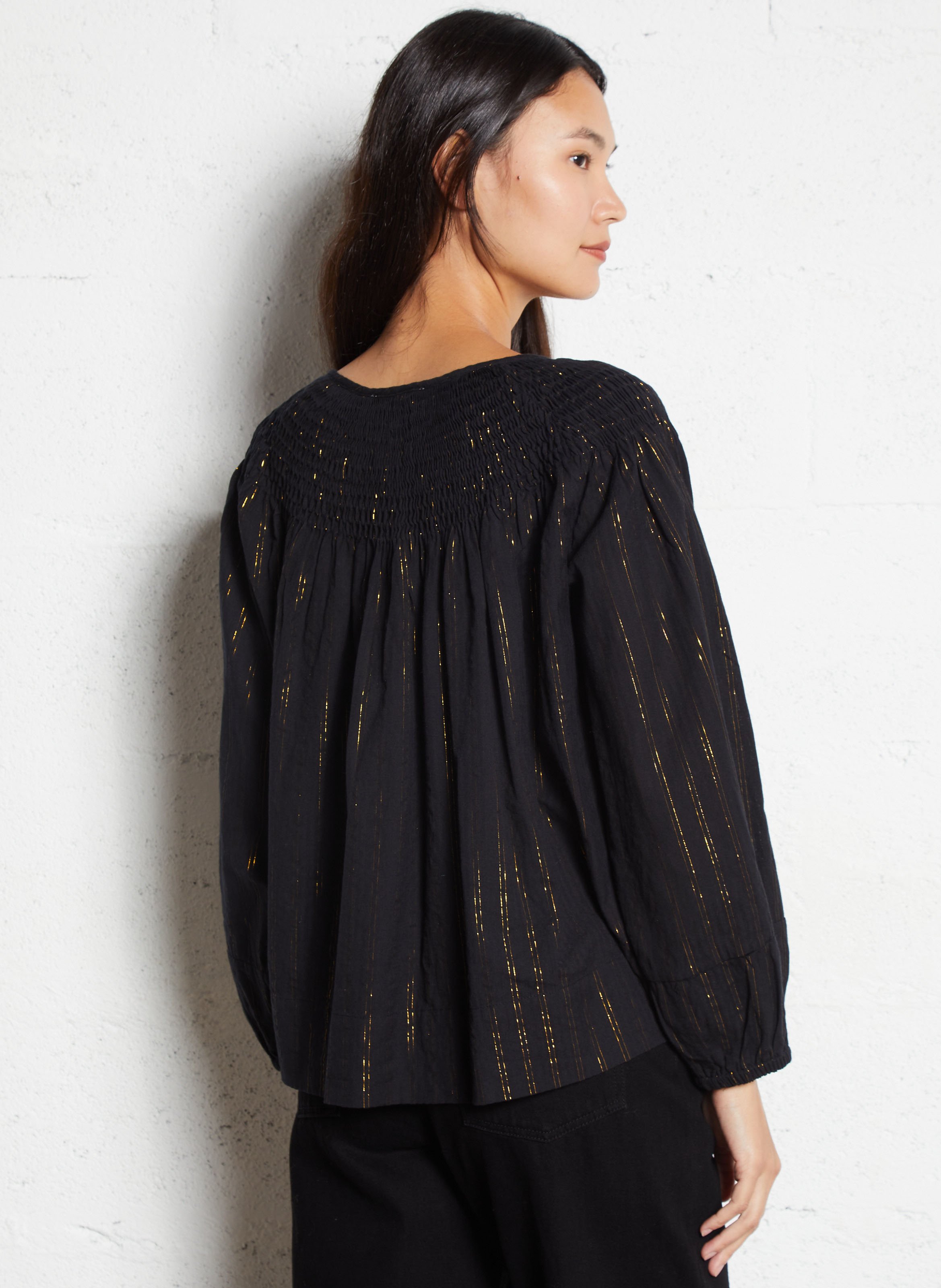 Gestreepte blouse met ronde hals LEON & HARPER Zwart
