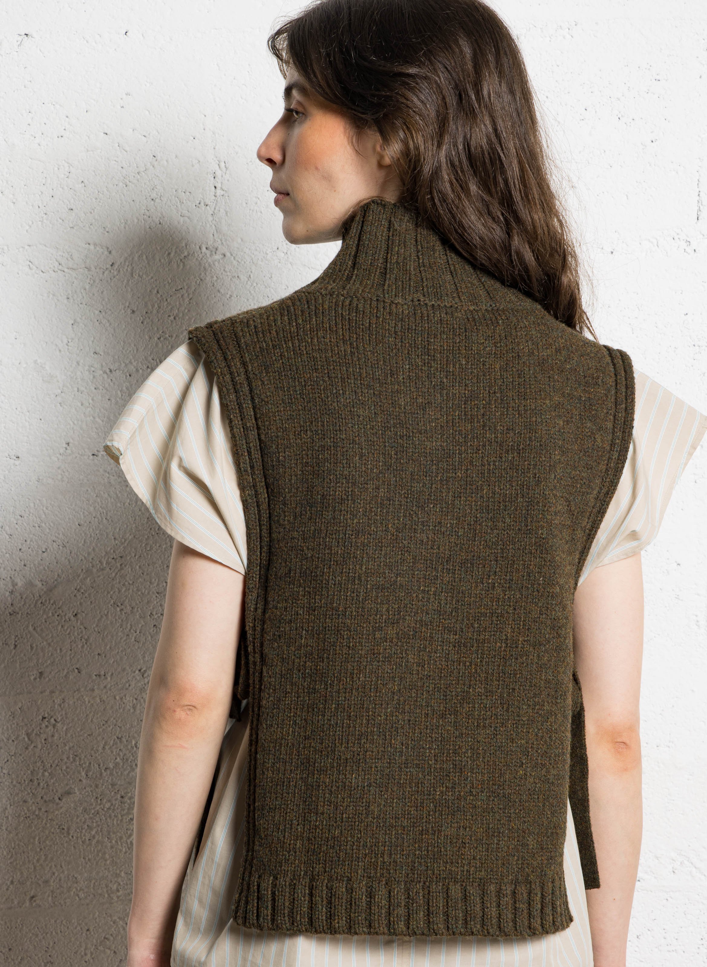 High-neck wool-blend half-shirt SOEUR Khaki