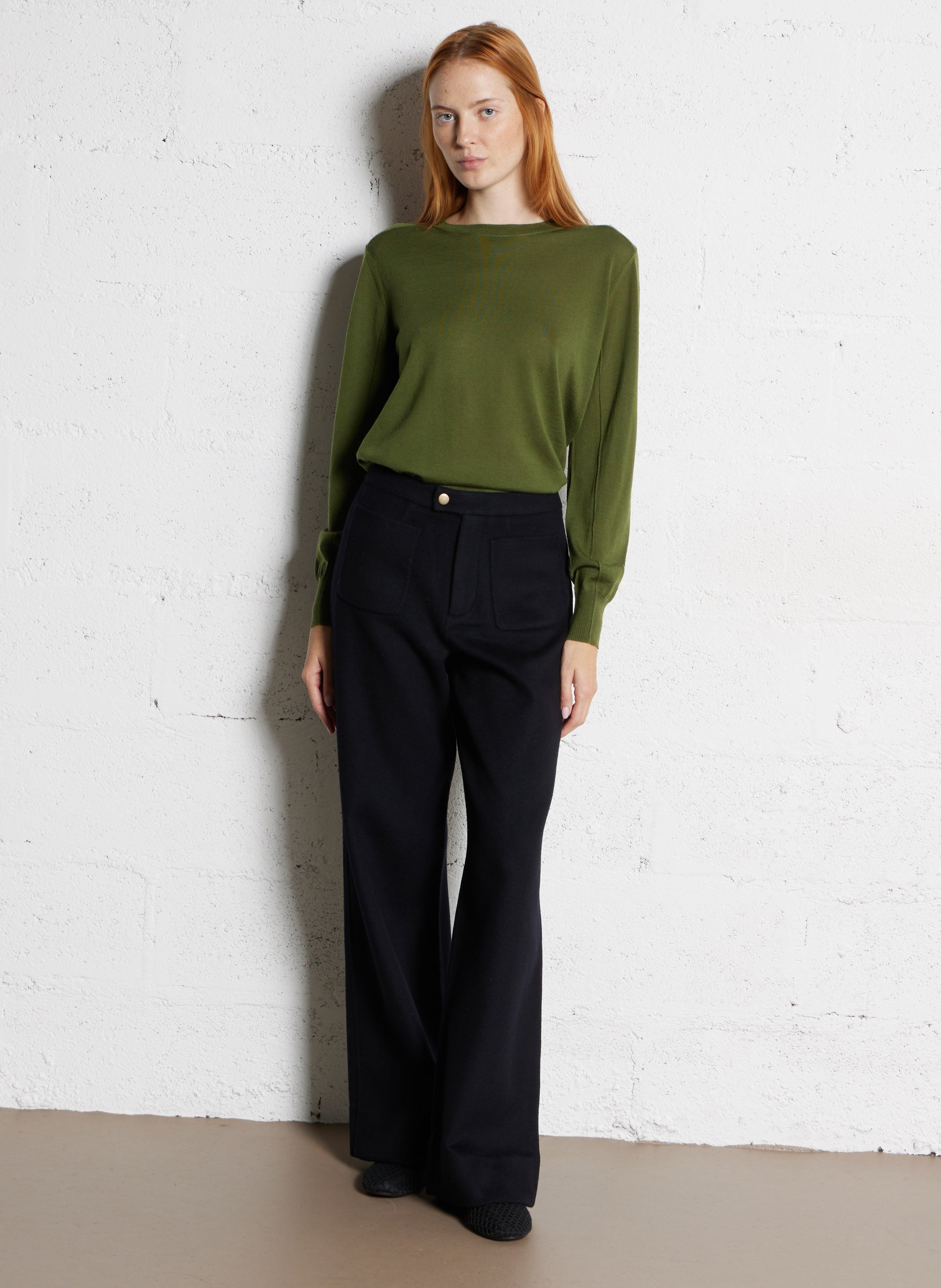 Pantalon droit en laine mélangée SOEUR Bleu