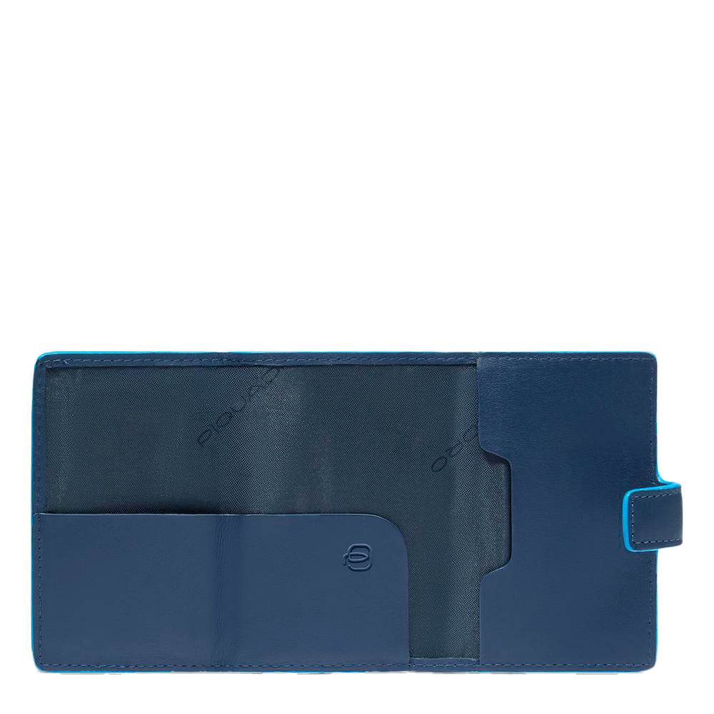 Automatic flap card holder in leather and metal with RFID protection PIQUADRO Blue