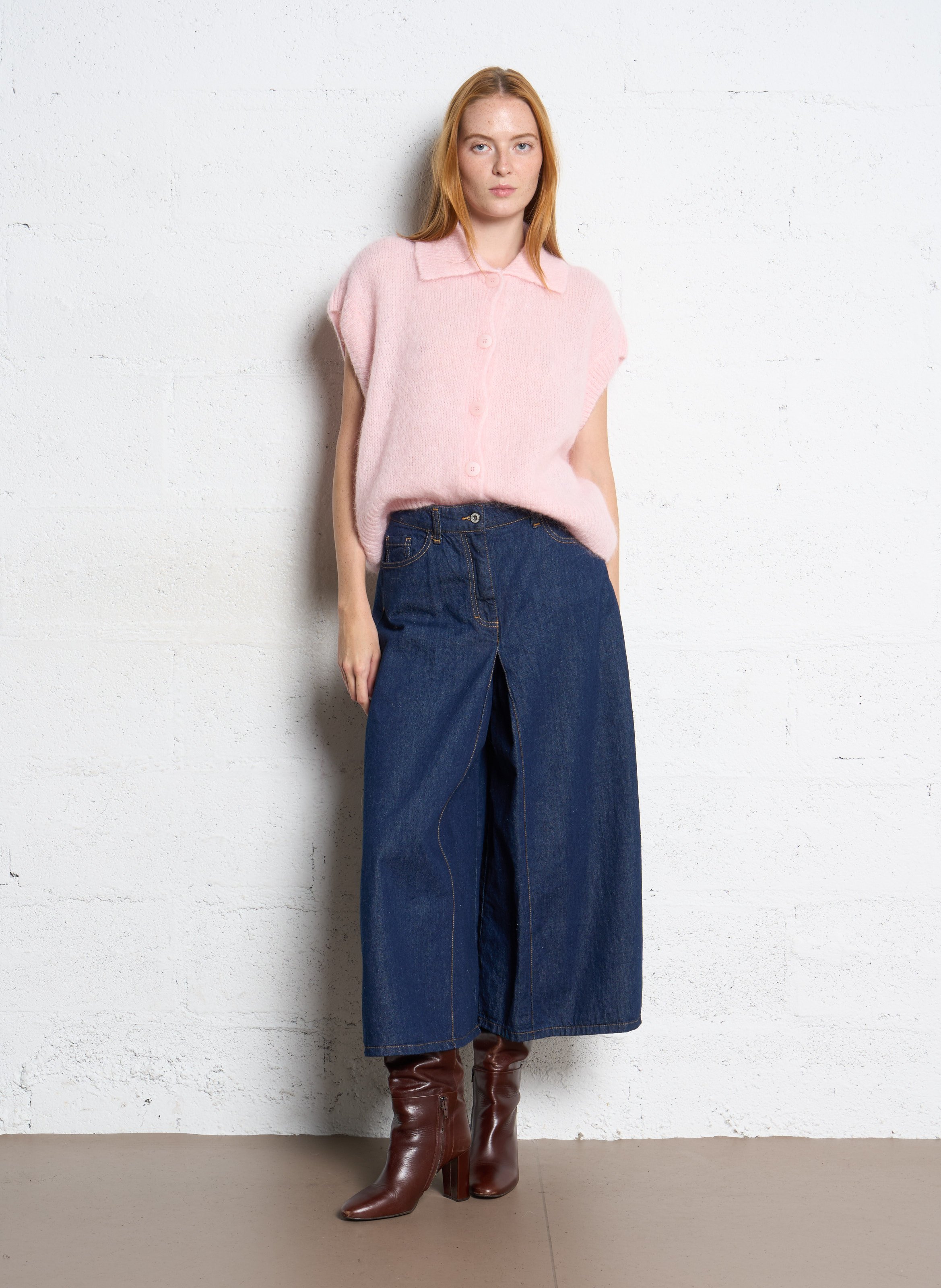 Jean cropped évasé en coton PLEASE Bleu