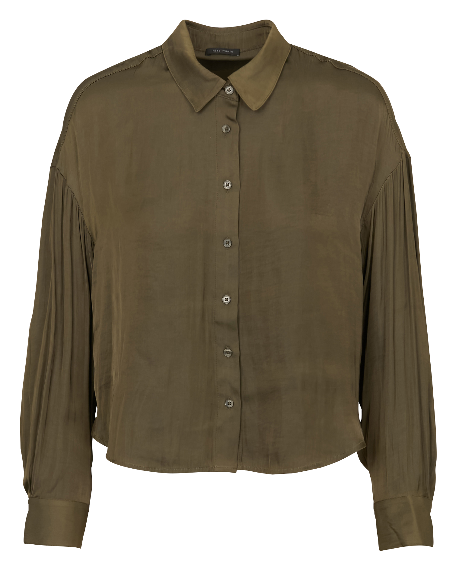 Cropped shirt with classic collar and studs IKKS Khaki
