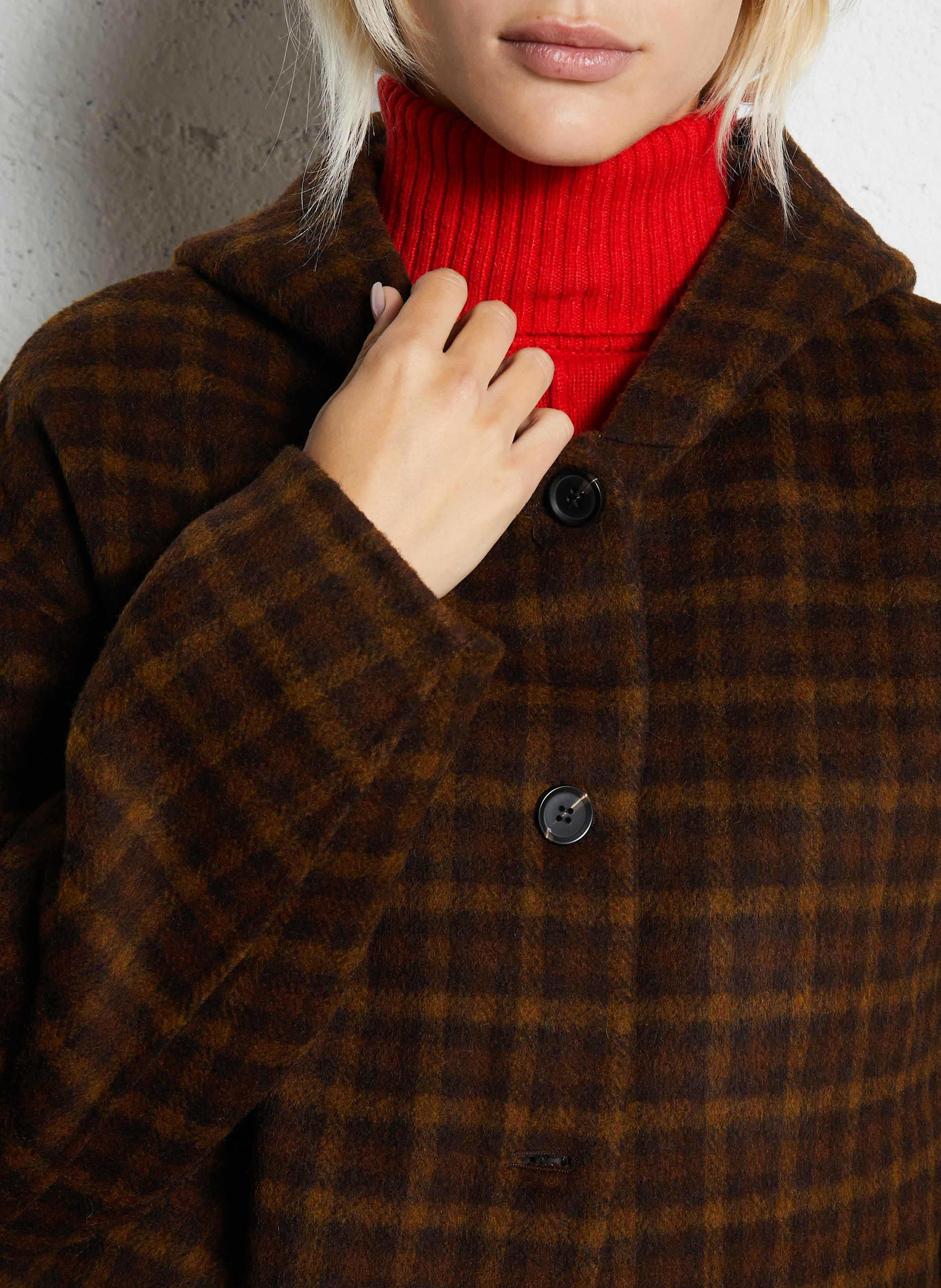 Weiter Karomantel aus Wollmix THE KORNER Braun