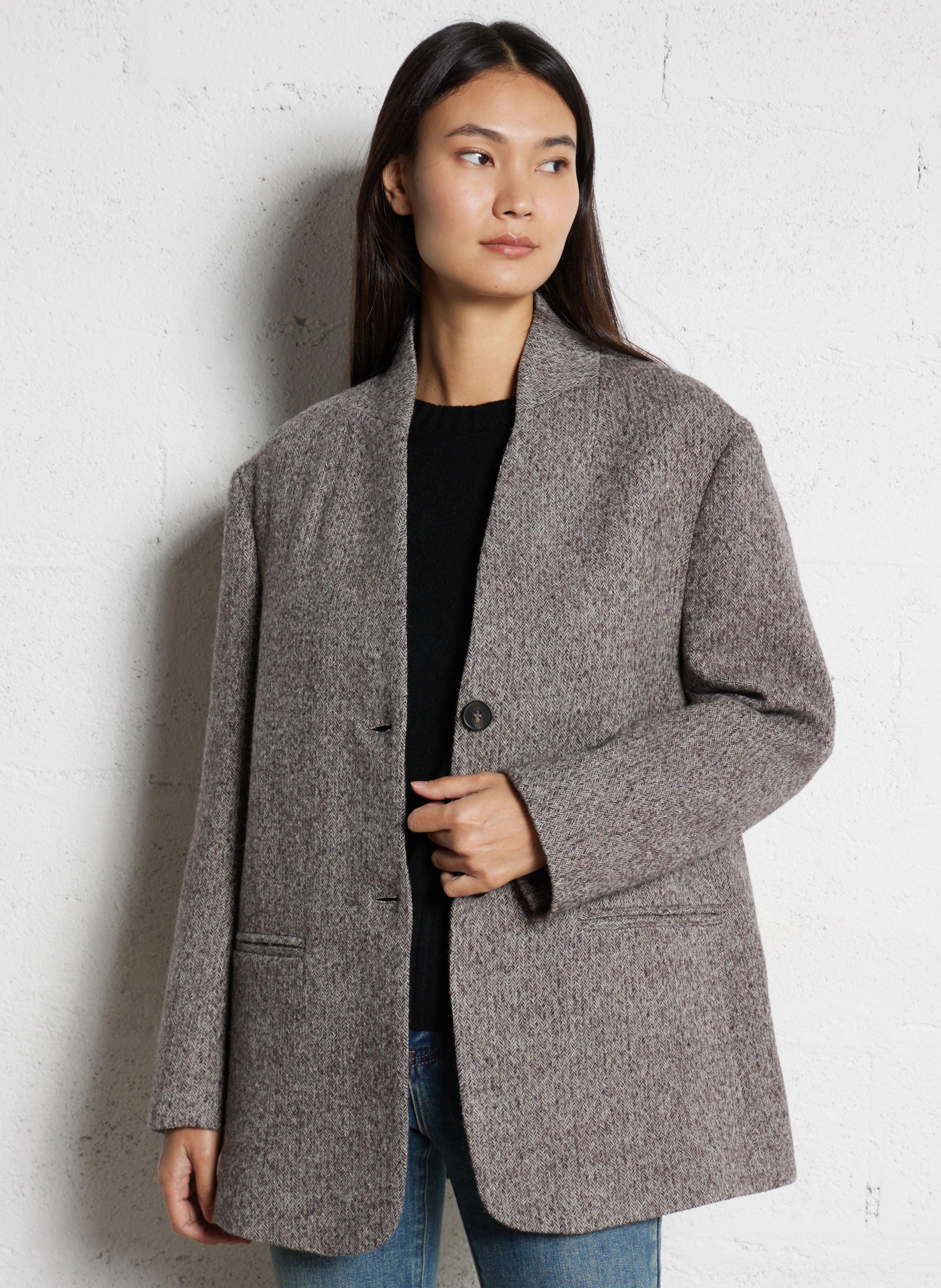Oversized V-neck wool jacket MAISON HOTEL Grey