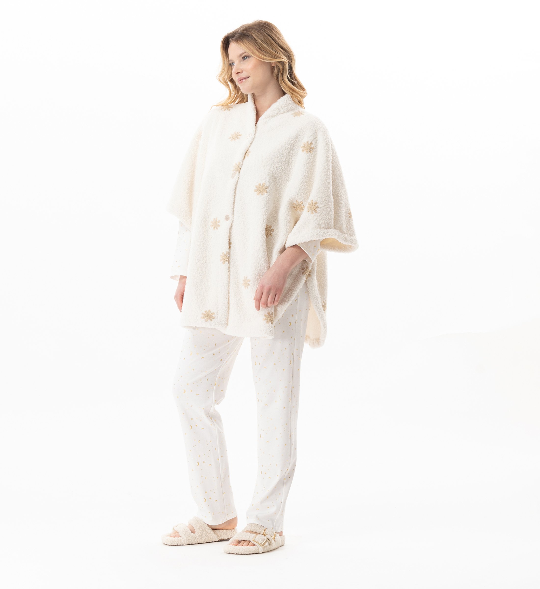 Buttoned patterned poncho LE CHAT White