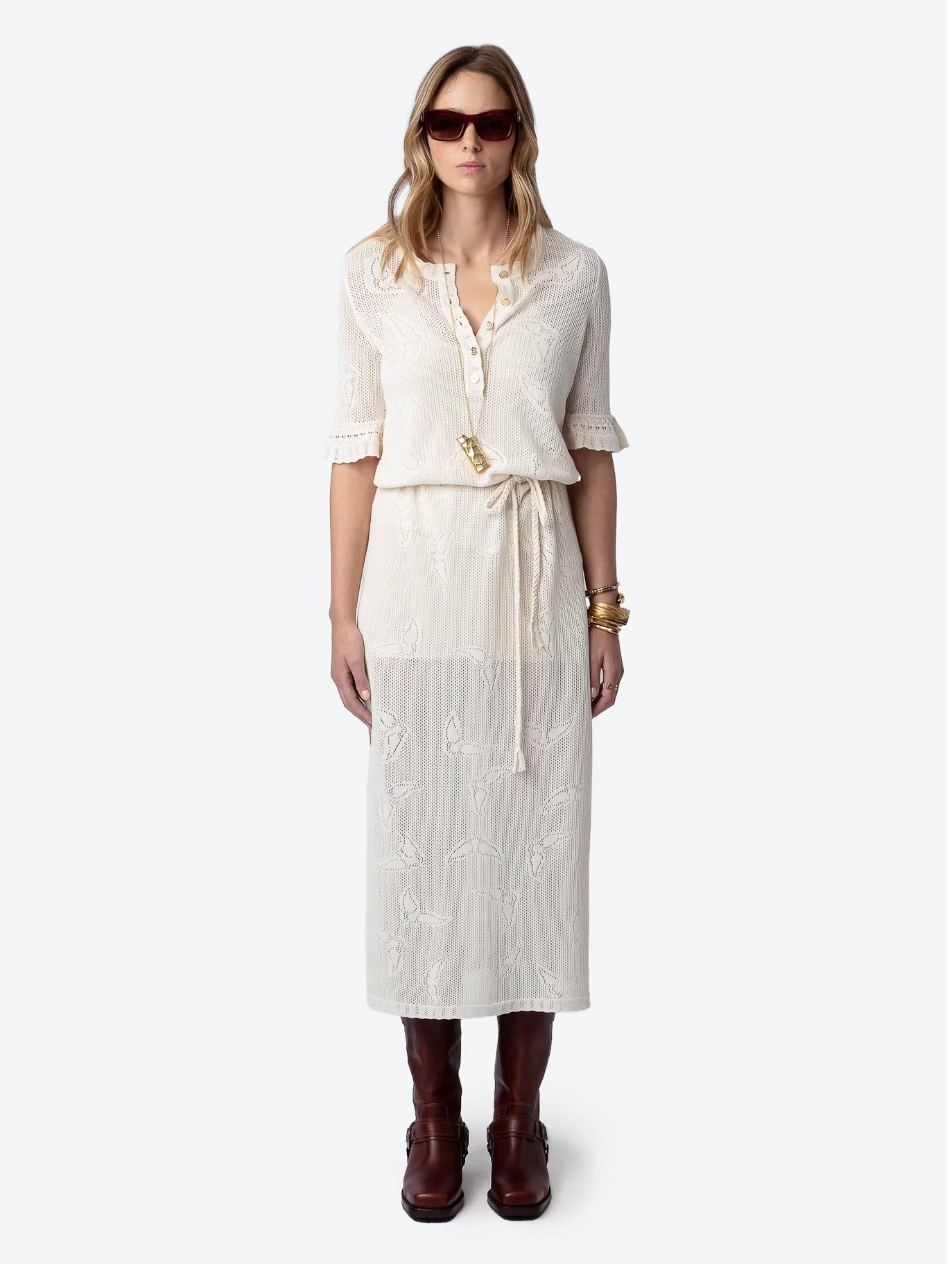 Robe longue en maille pointelle de coton bio ZADIG&VOLTAIRE Blanc