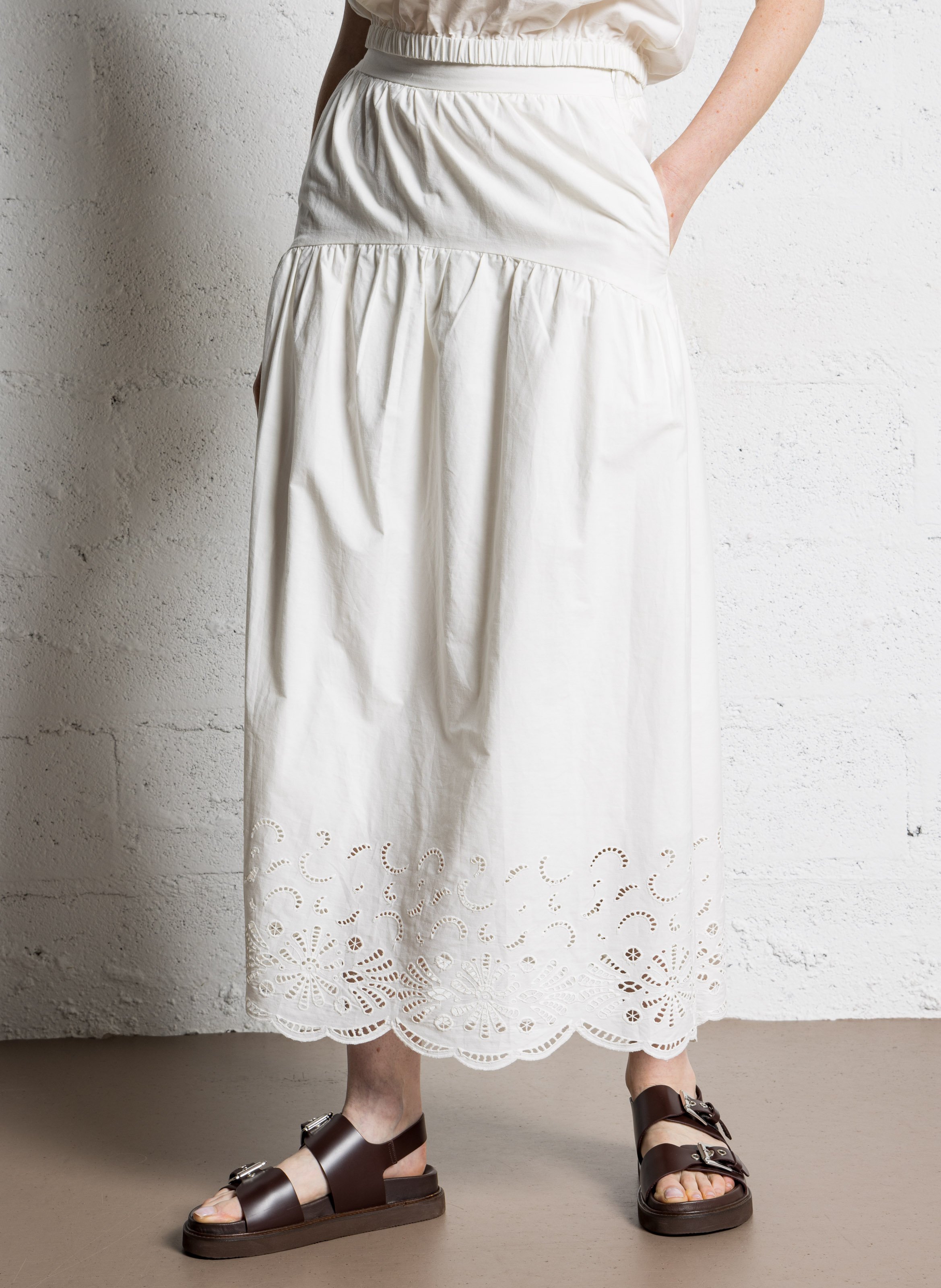 Jupe longue ample à bas dentelle SUNCOO Blanc