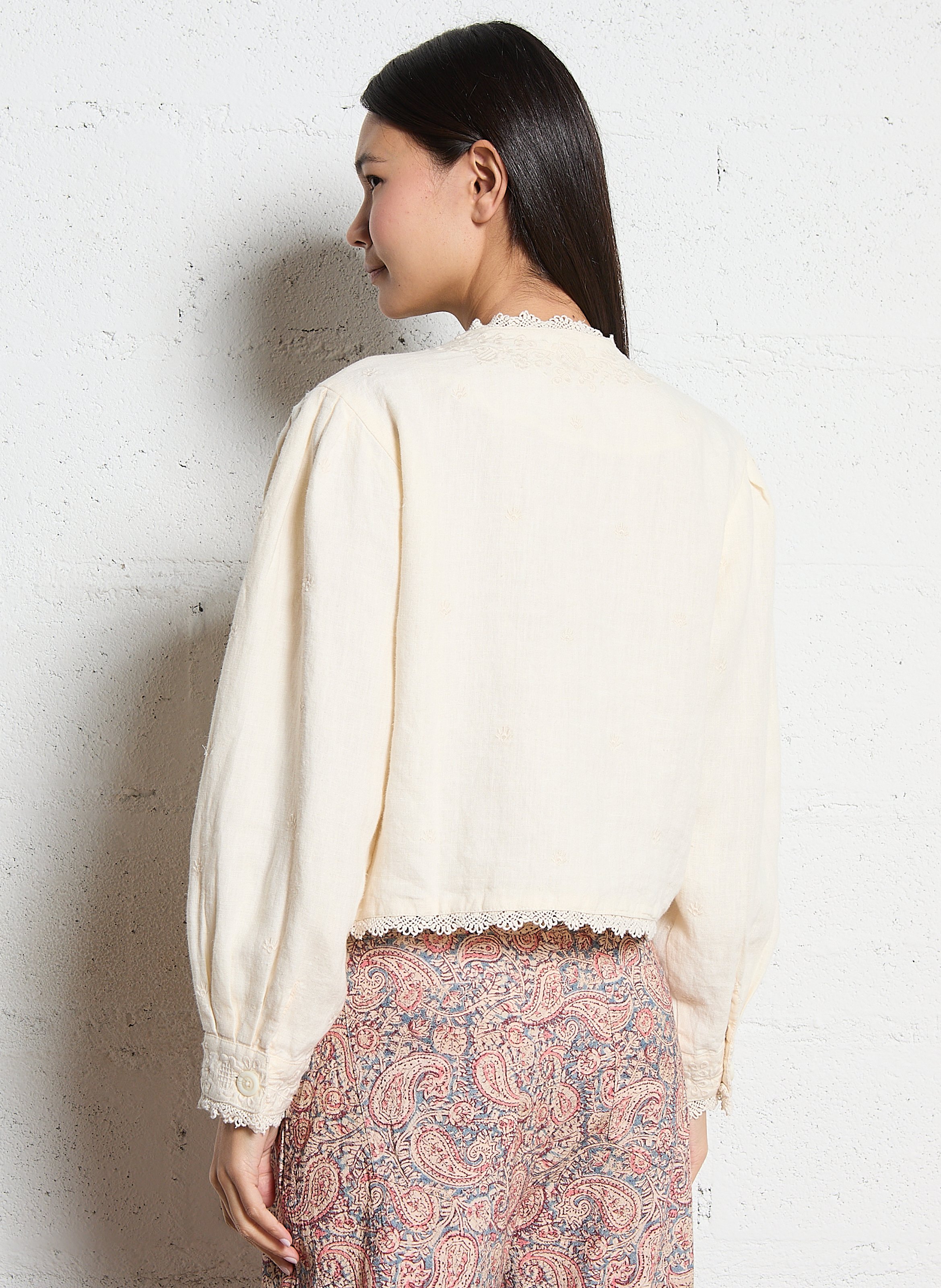 Rechte jas met knoopsluiting en borduurwerk MAISON HOTEL Beige