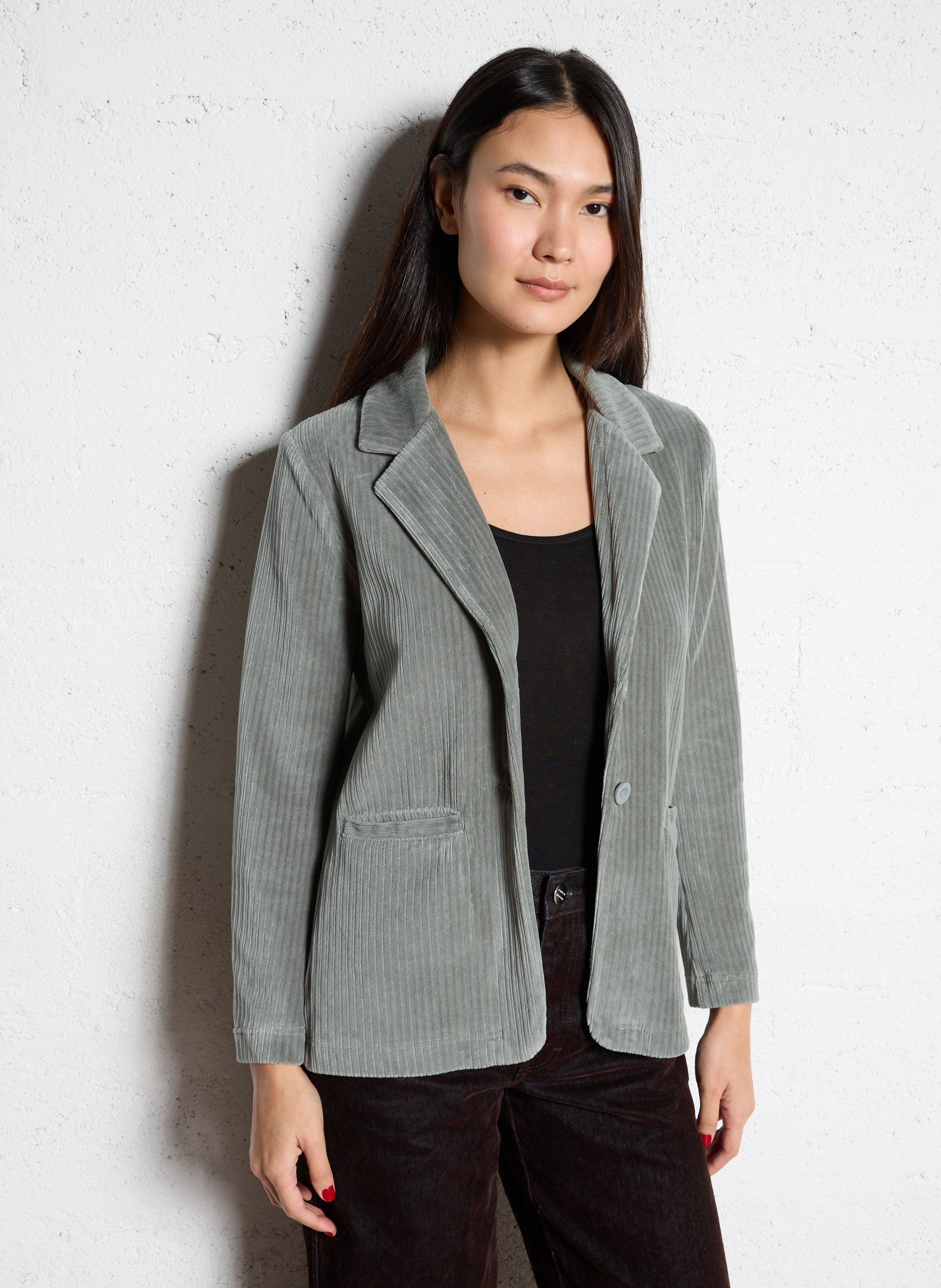 Veste droite col tailleur en velours côtelé NICE THINGS