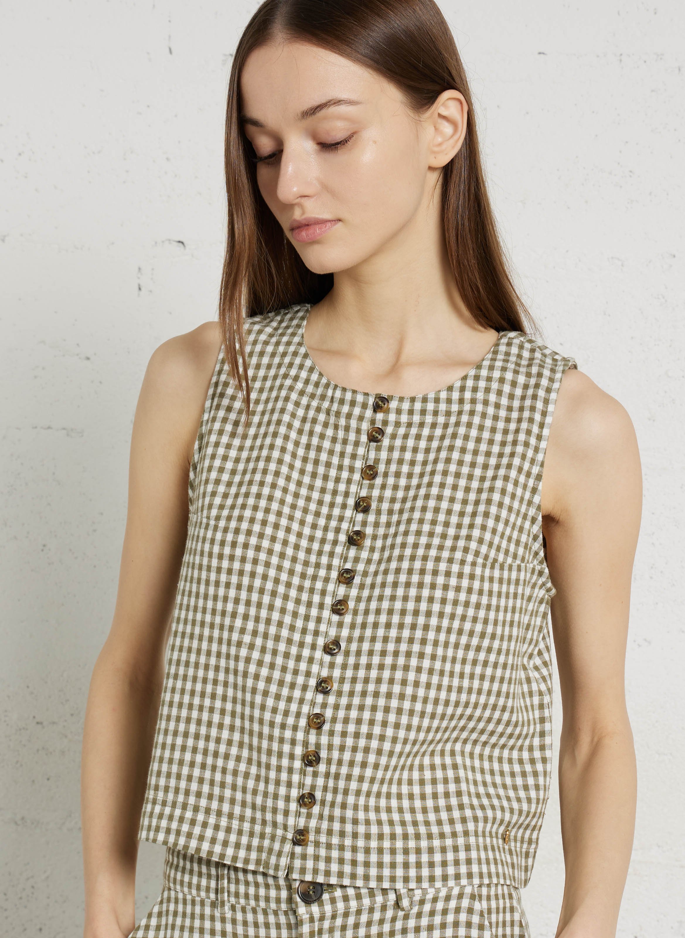 Top in Vichy check pattern DES PETITS HAUTS Green