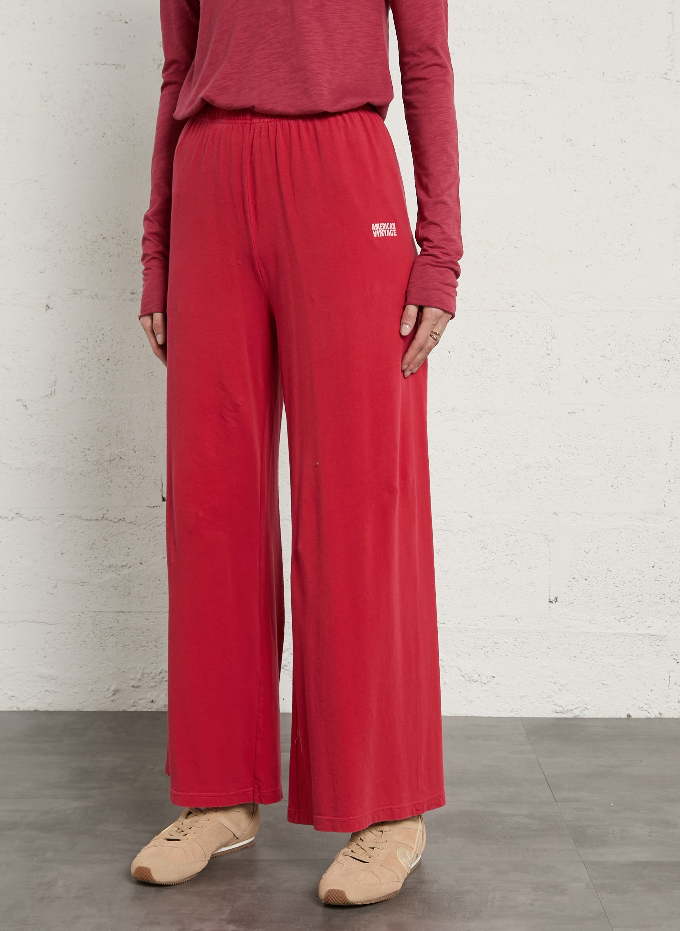 Wijde joggingbroek met hoge taille | katoenblend AMERICAN VINTAGE Rood