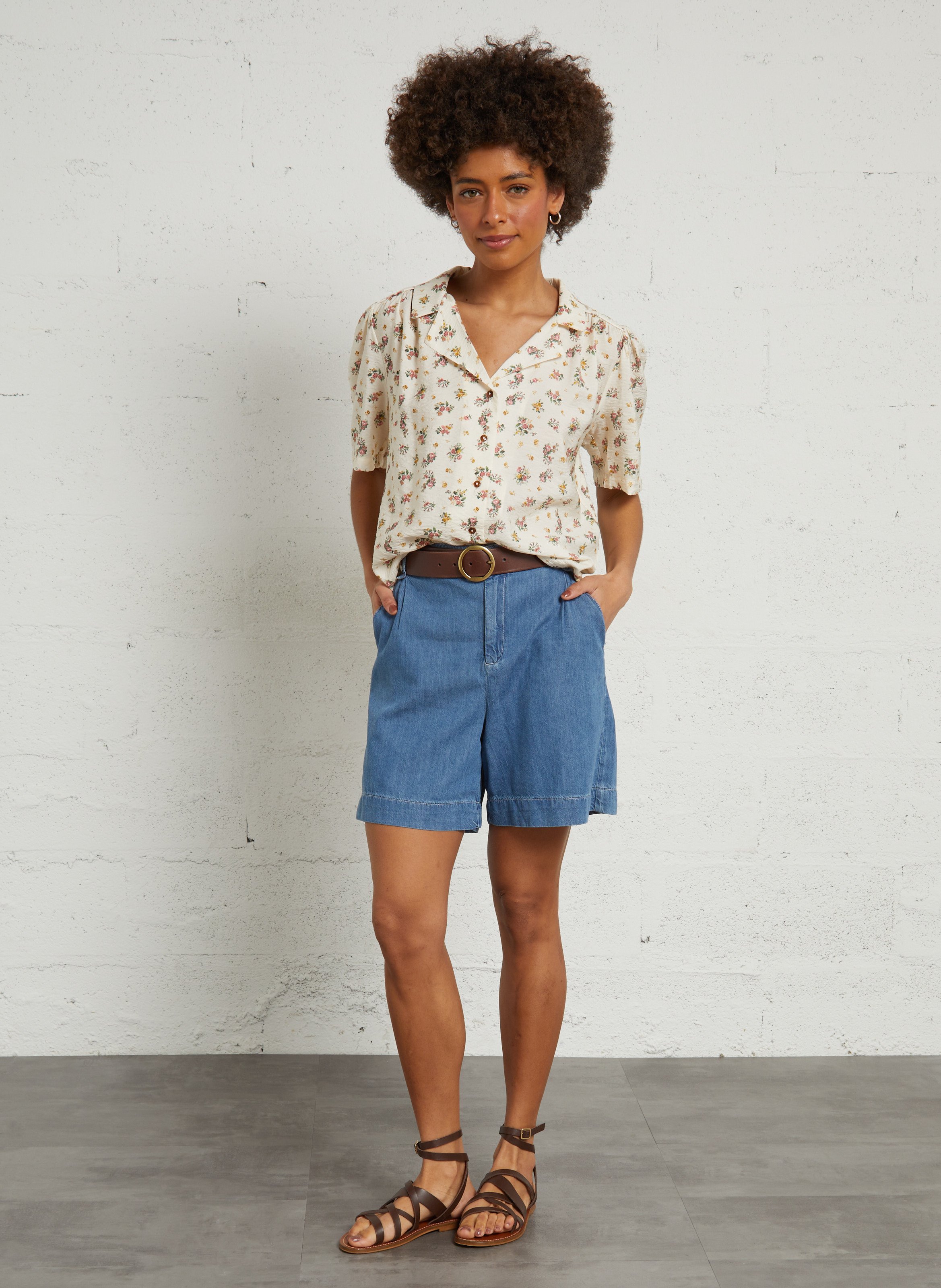 Kurze lange High-Waist-Jeans EMILE ET IDA Blau