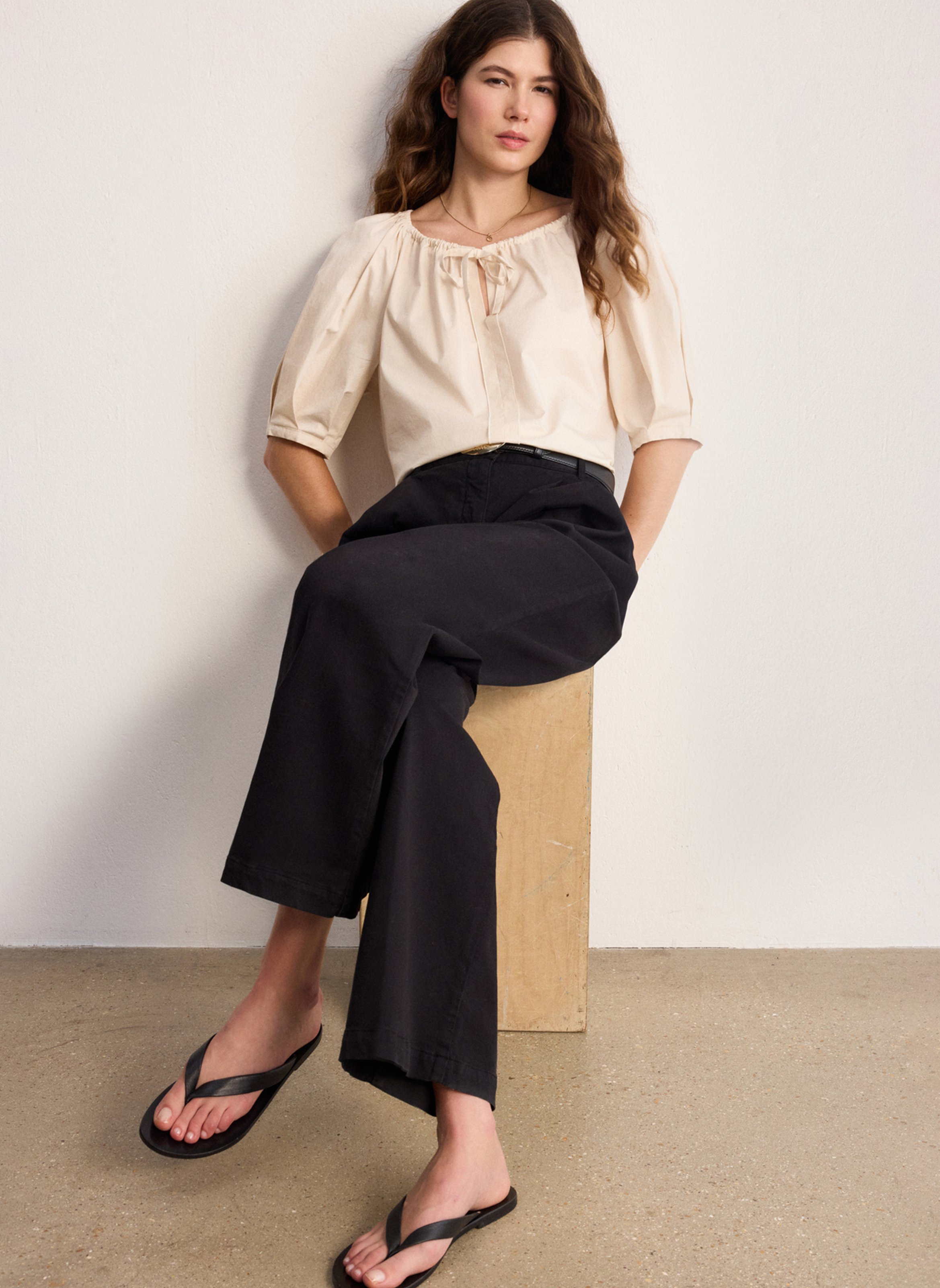 Rechte top met ronde hals | katoenblend PABLO Beige