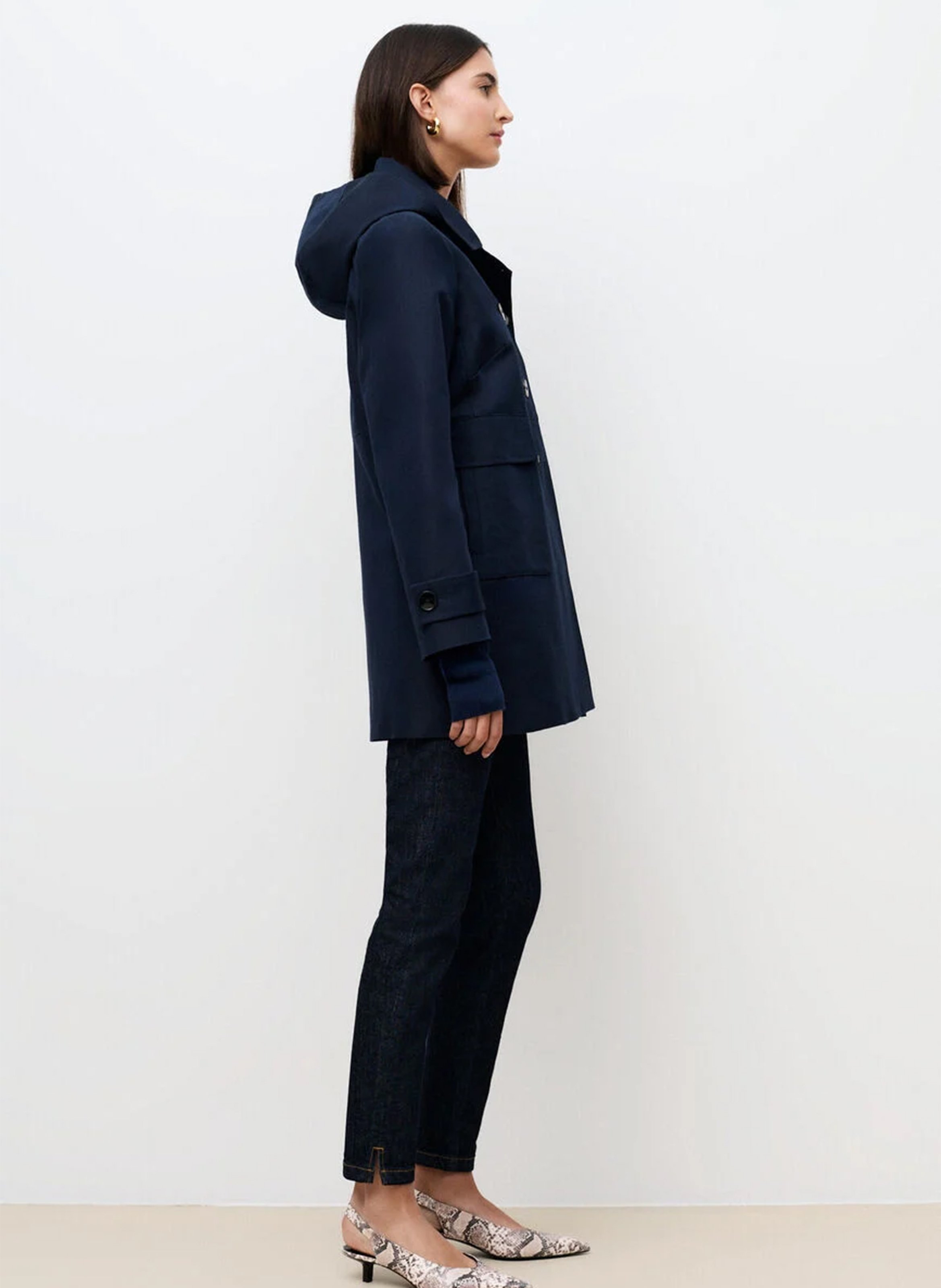 Trench droit à capuche en coton mélangé CAROLL Bleu