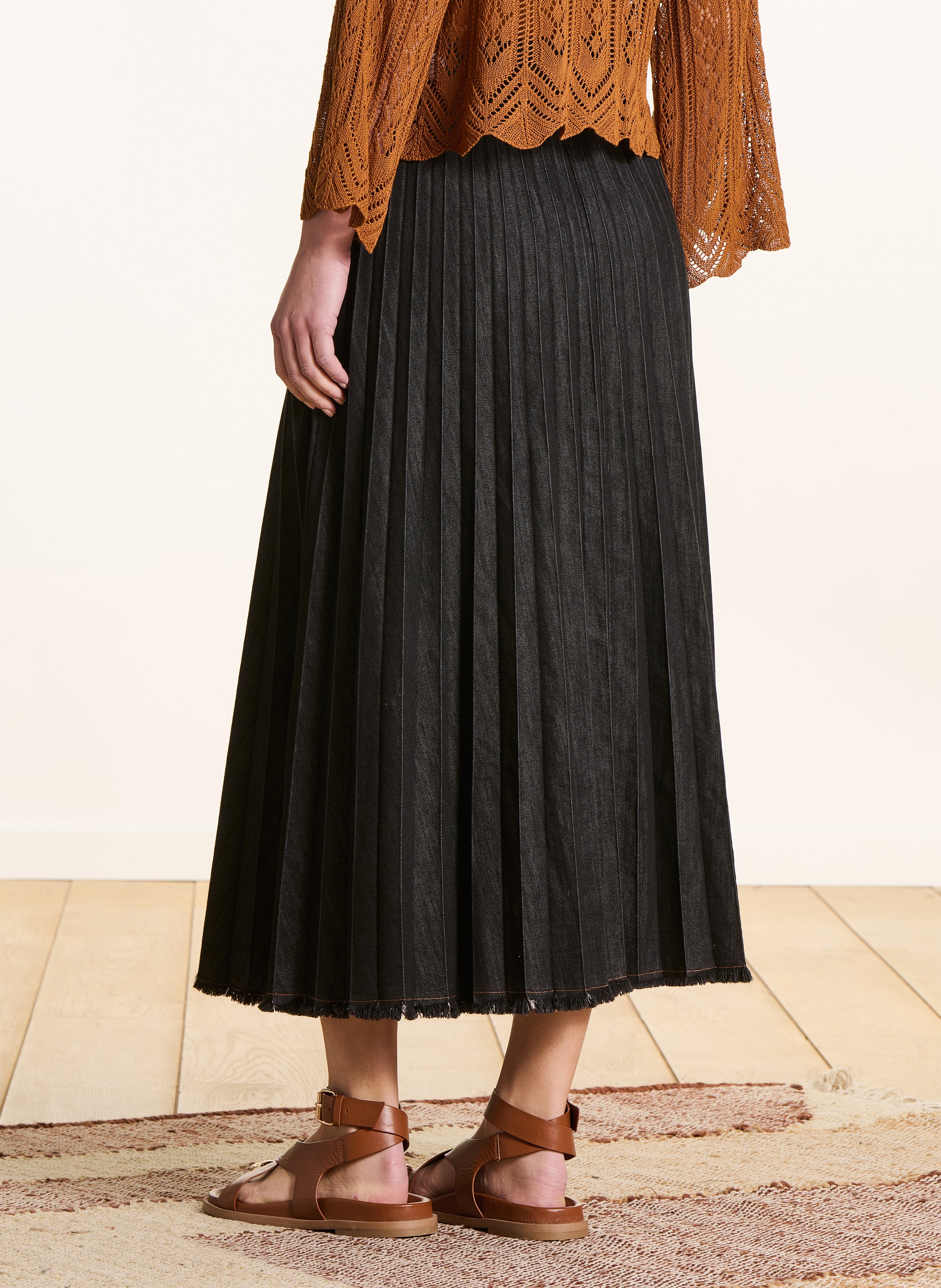 Jupe midi évasée en coton mélangé LA FEE MARABOUTEE Noir