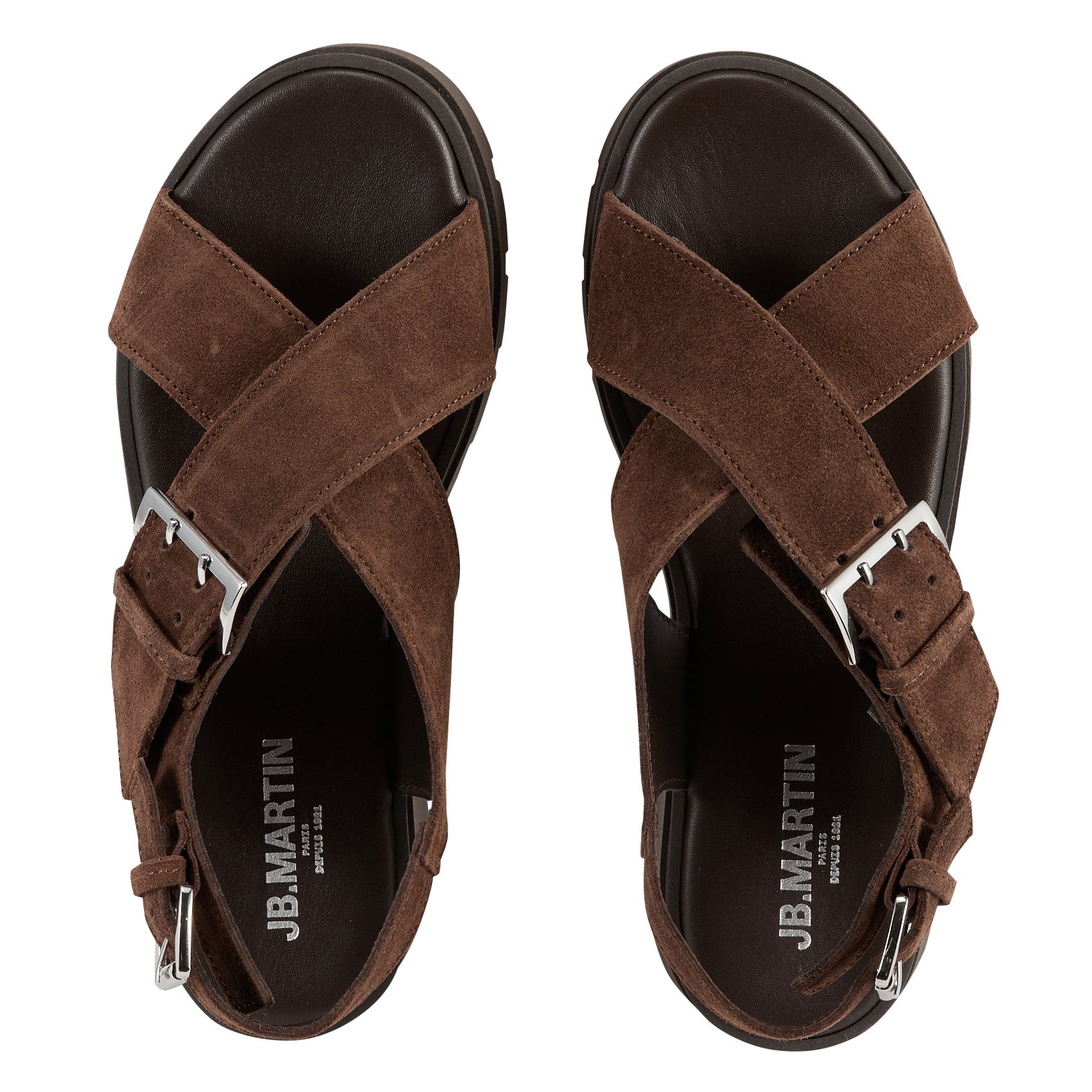 Sandales plates en cuir velours JB MARTIN Marron