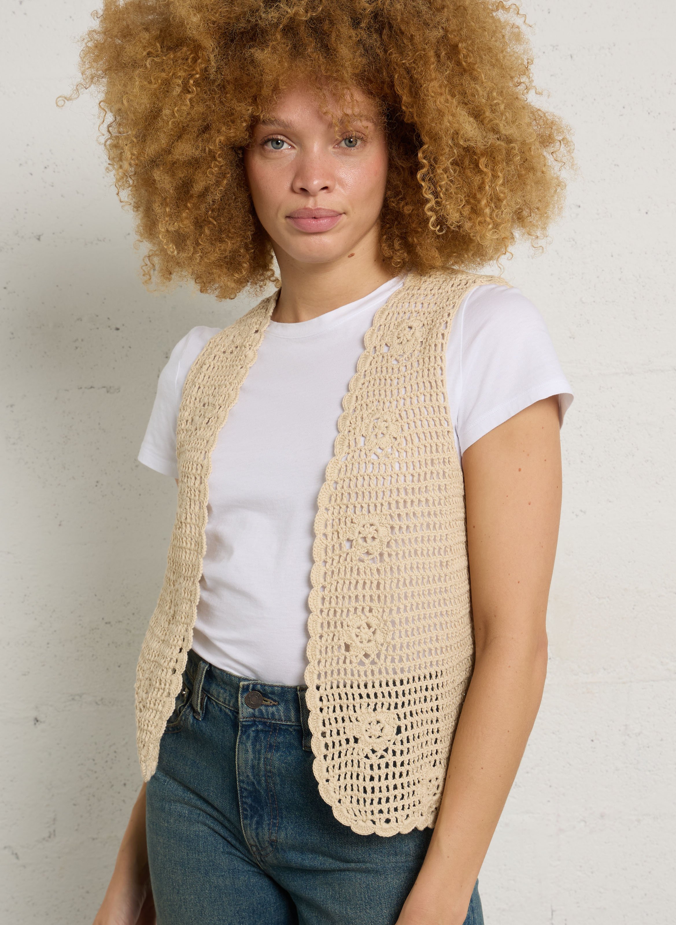Openwork knit straight vest SUD EXPRESS White