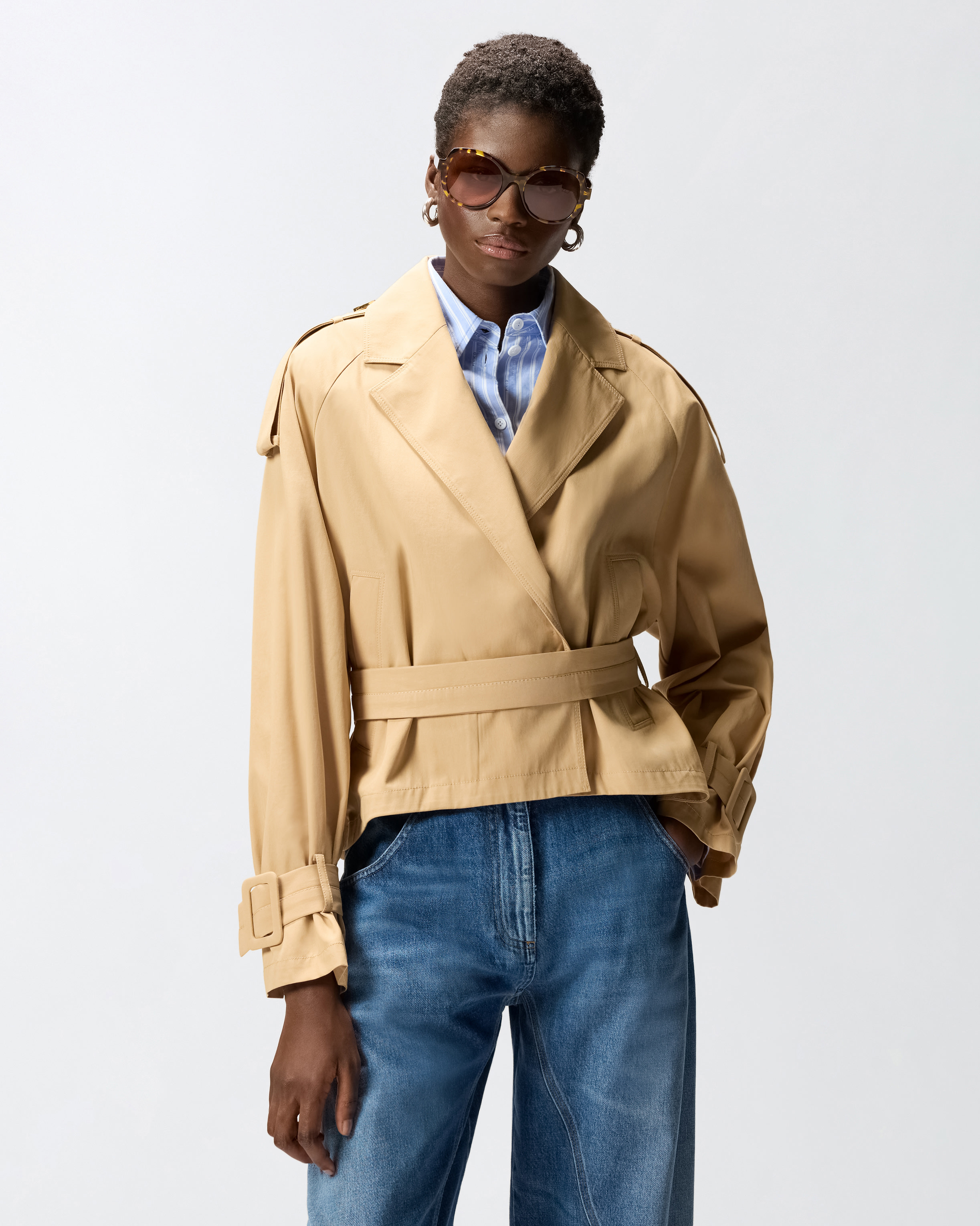 Trench court ceinturé en coton PINKO Beige