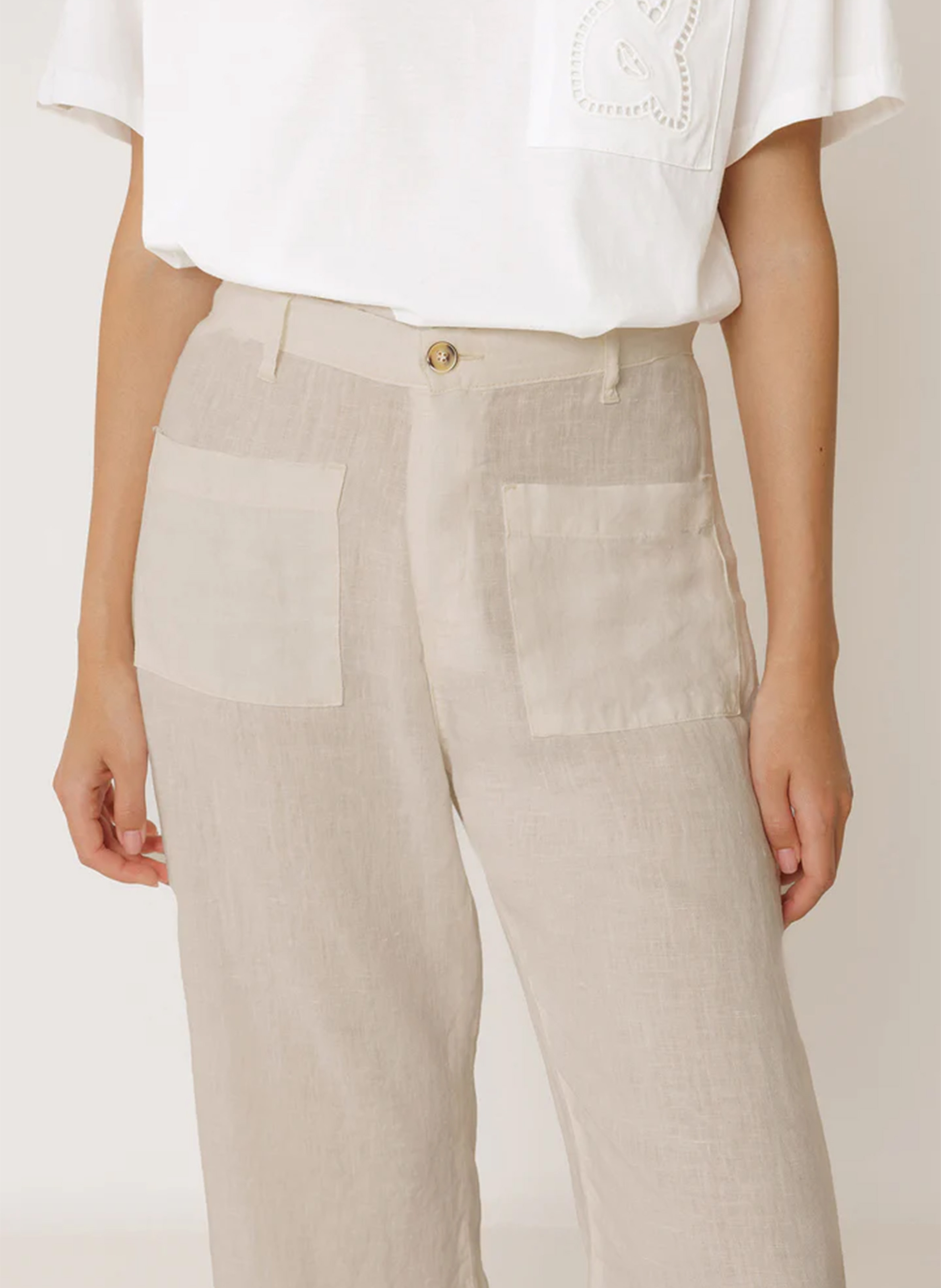 Pantalon large taille haute en lin INDI & COLD Gris