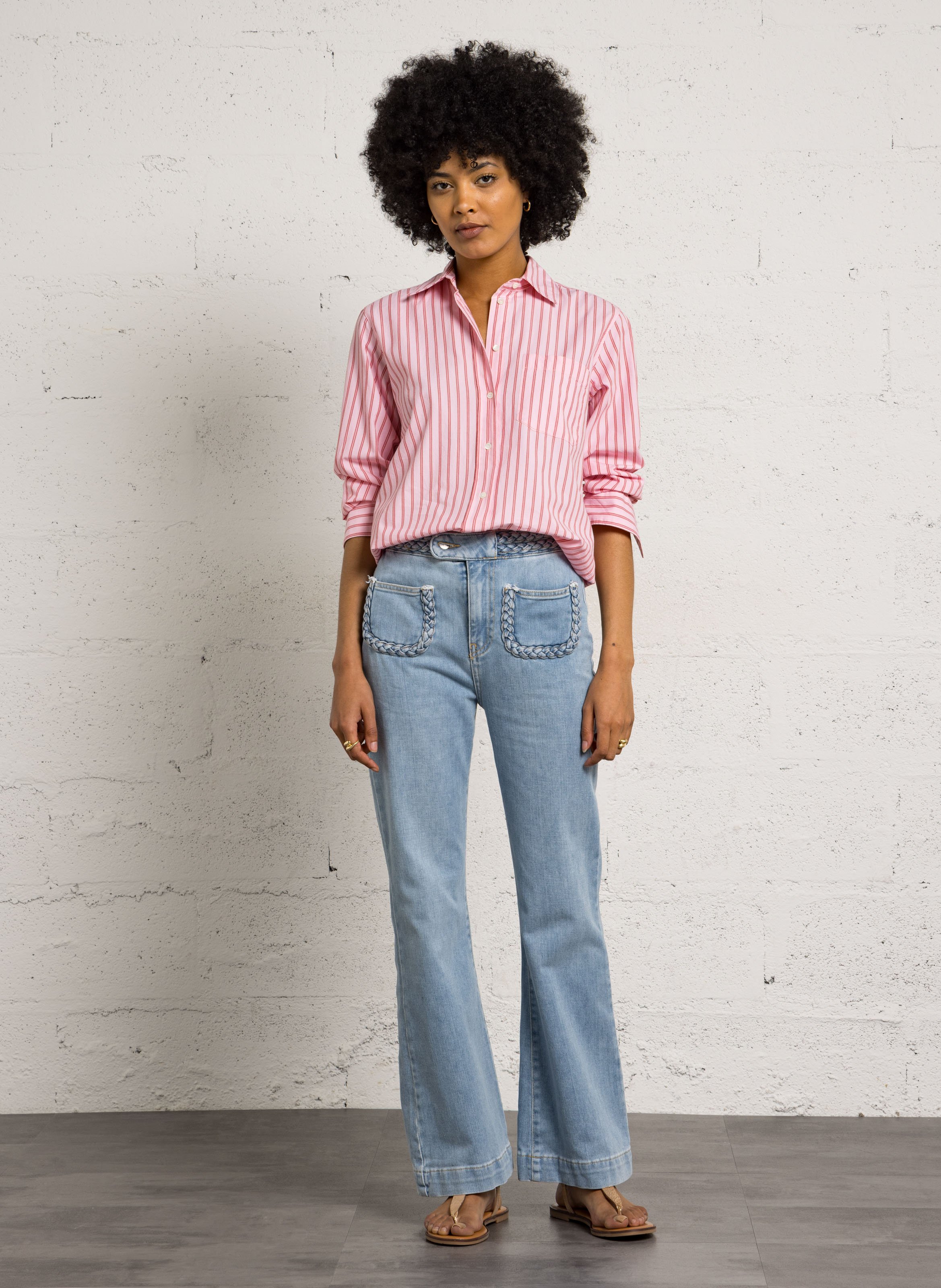 Jean flare en coton mélangé BERENICE Bleu