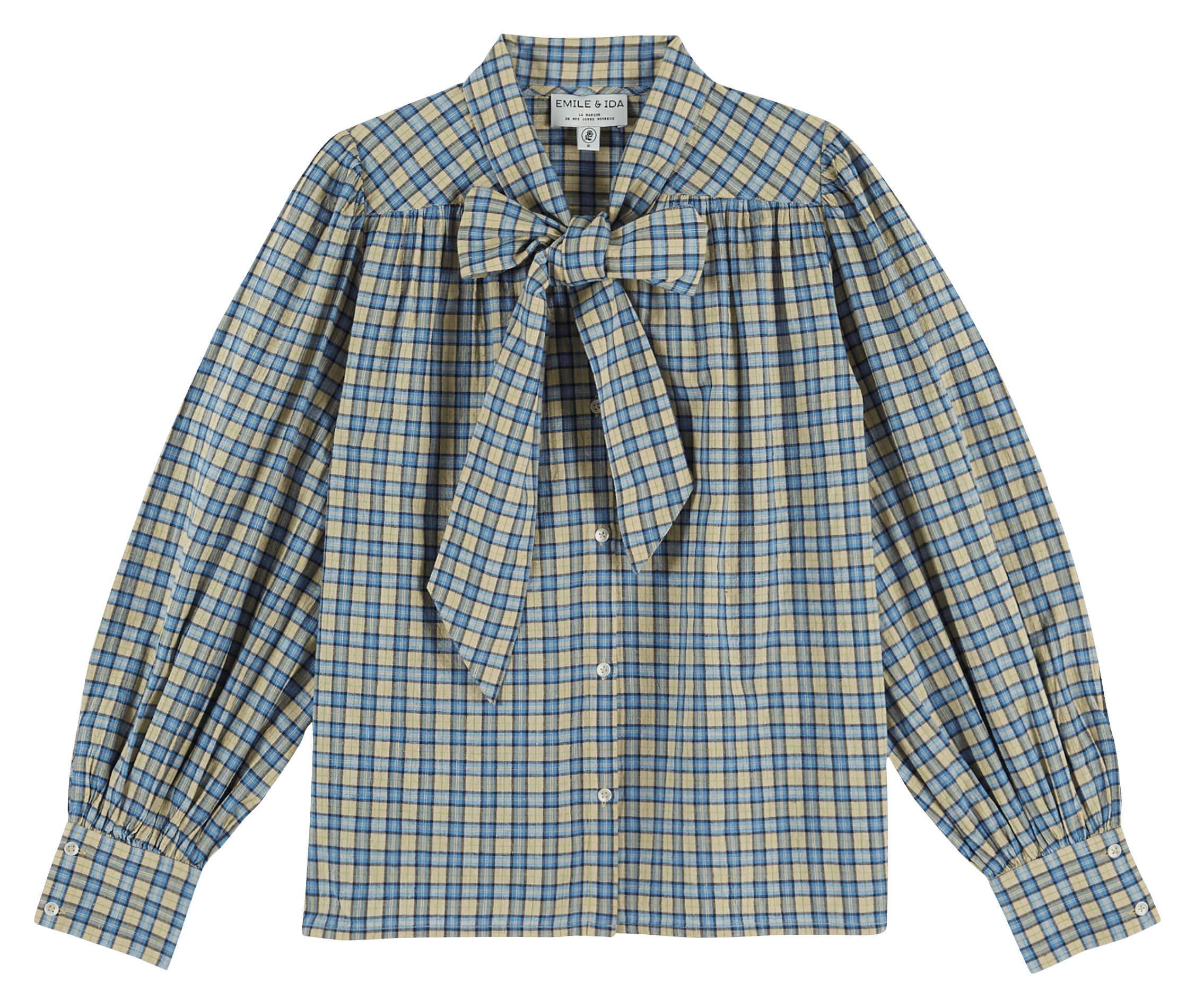 Blouse col lavallière en coton EMILE ET IDA Bleu