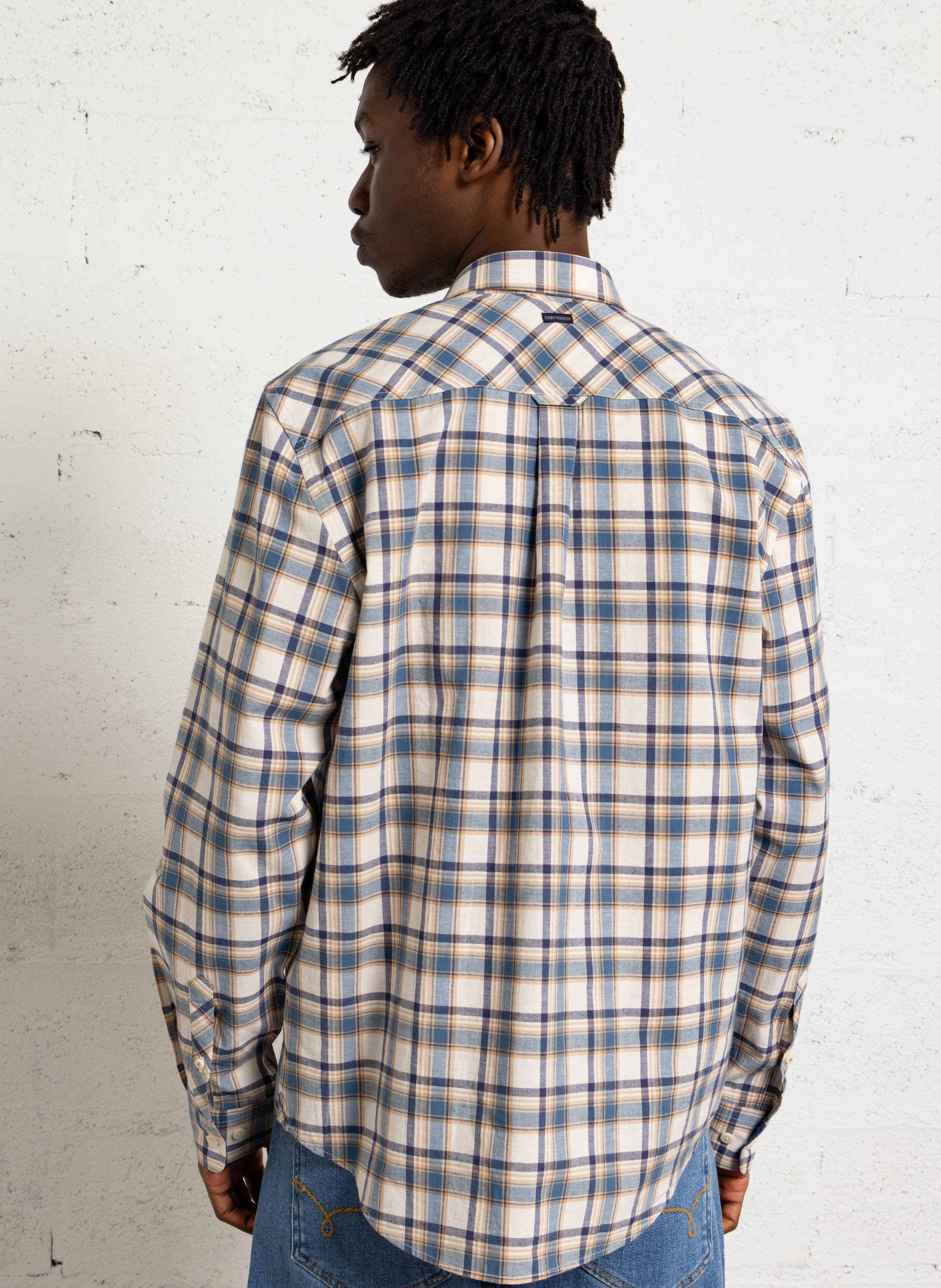 Chemise droite en coton et lin CHEVIGNON Bleu